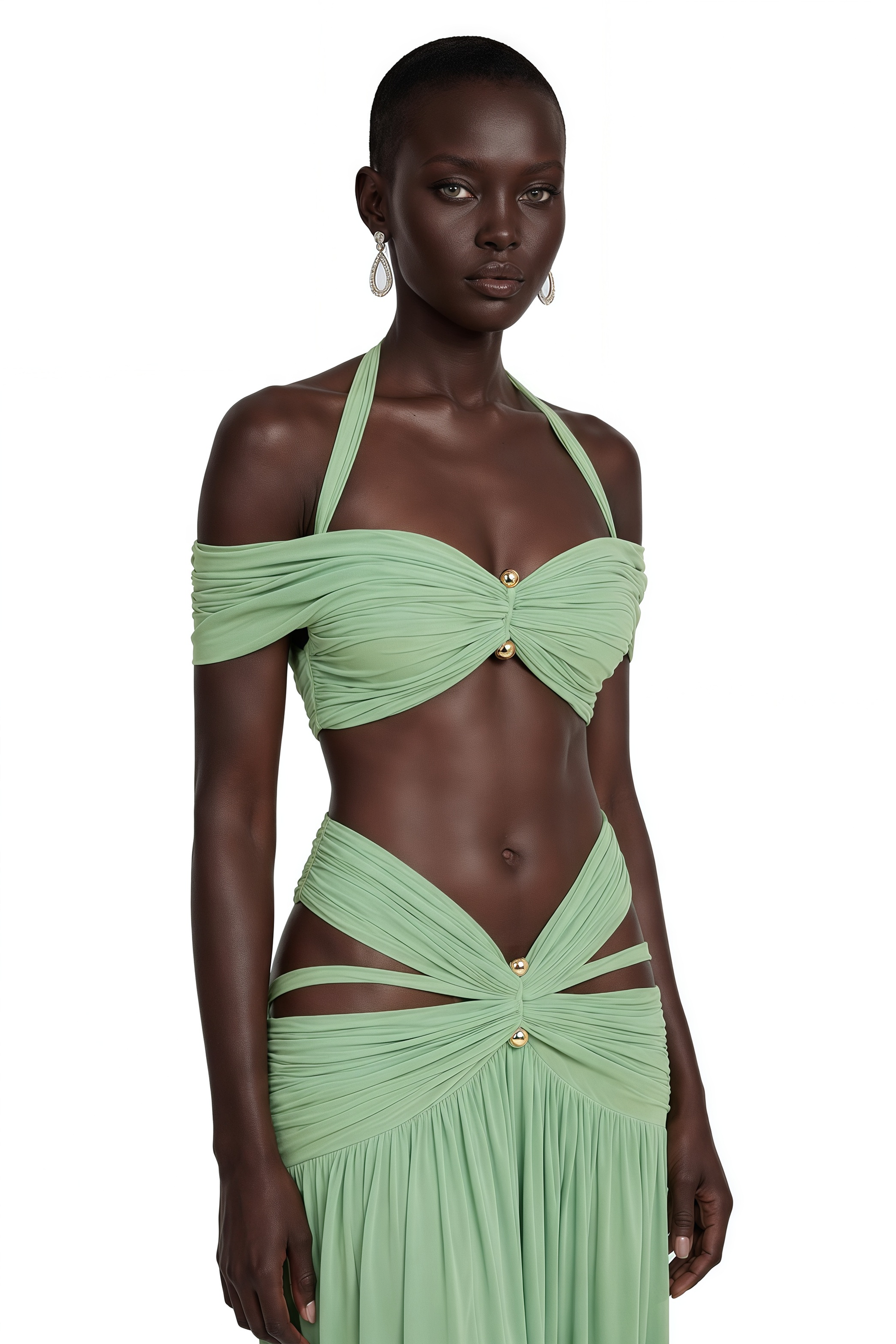 Amity Green Halterneck Bustier Top & Skirt Set