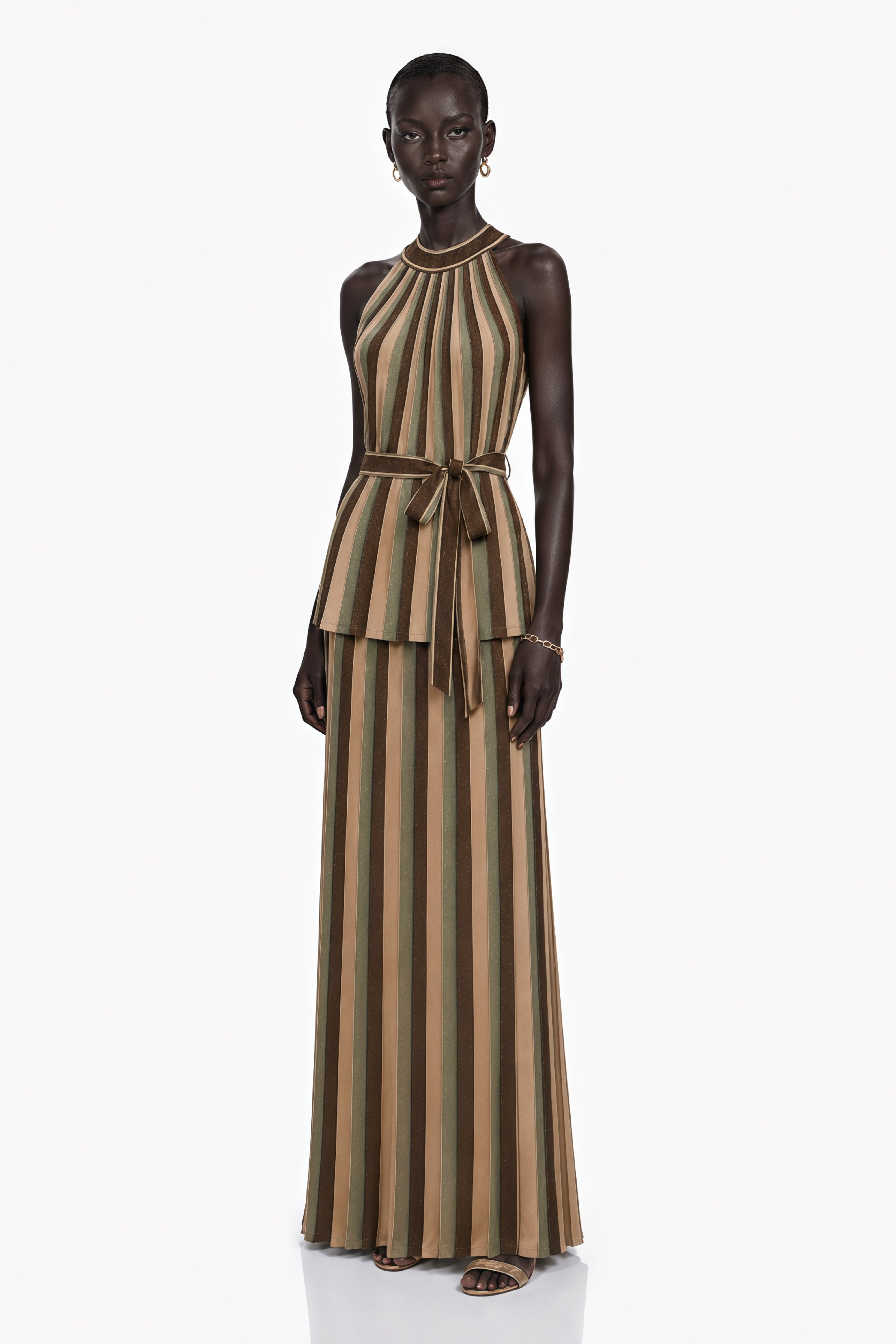 Anastasia Green Stripe Pattern Top & Skirt Matching Set