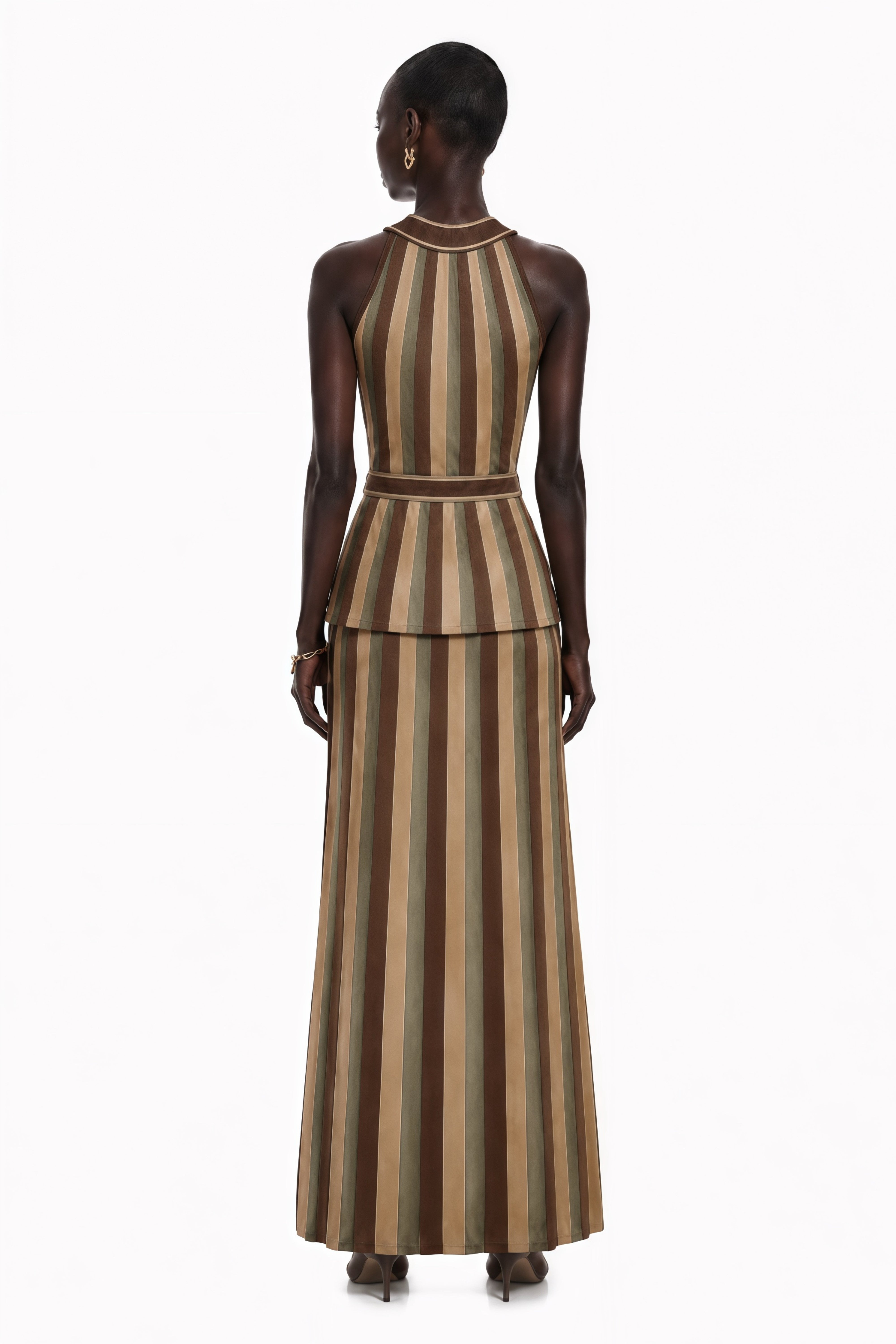 Anastasia Green Stripe Pattern Top & Skirt Matching Set