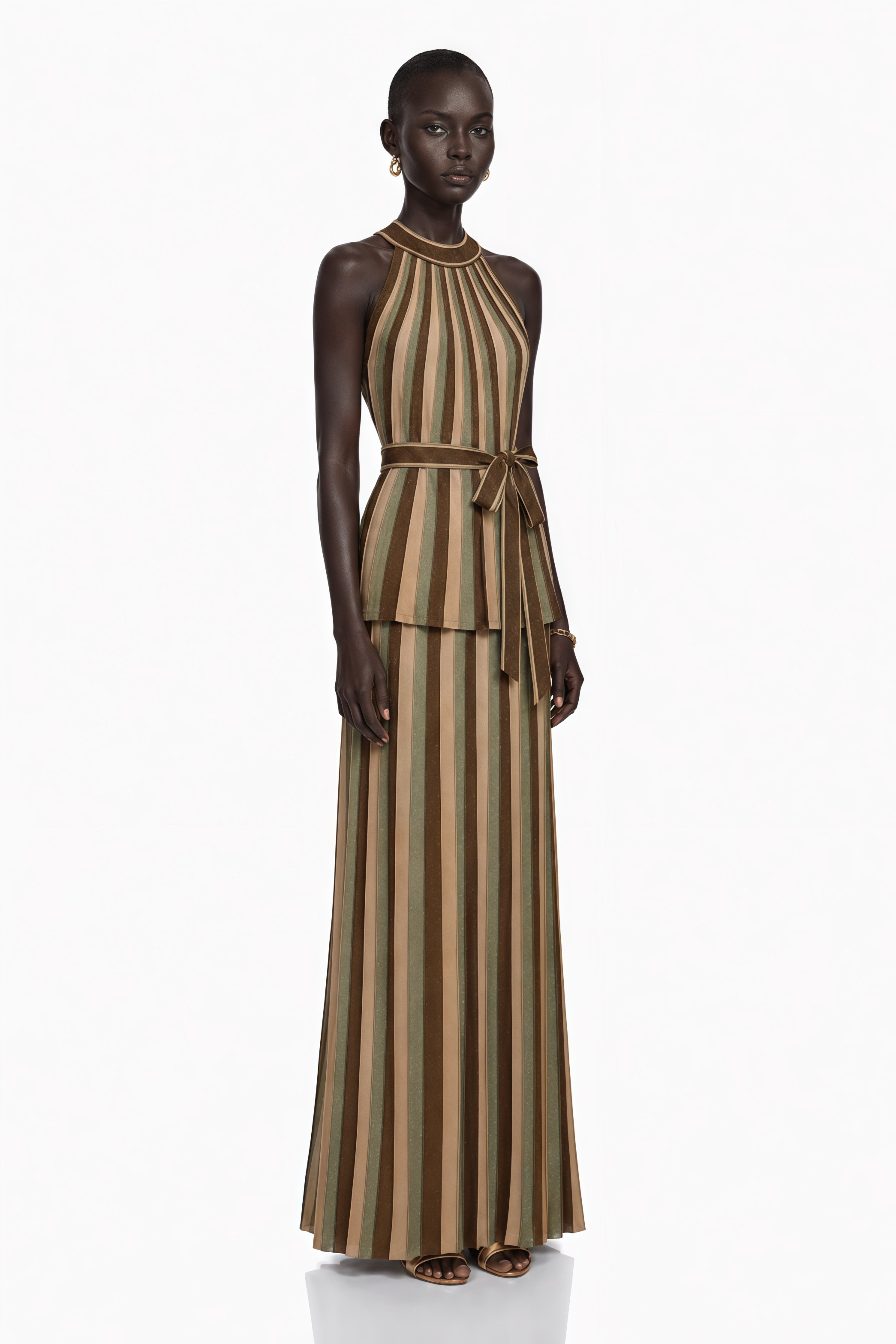 Anastasia Green Stripe Pattern Top & Skirt Matching Set