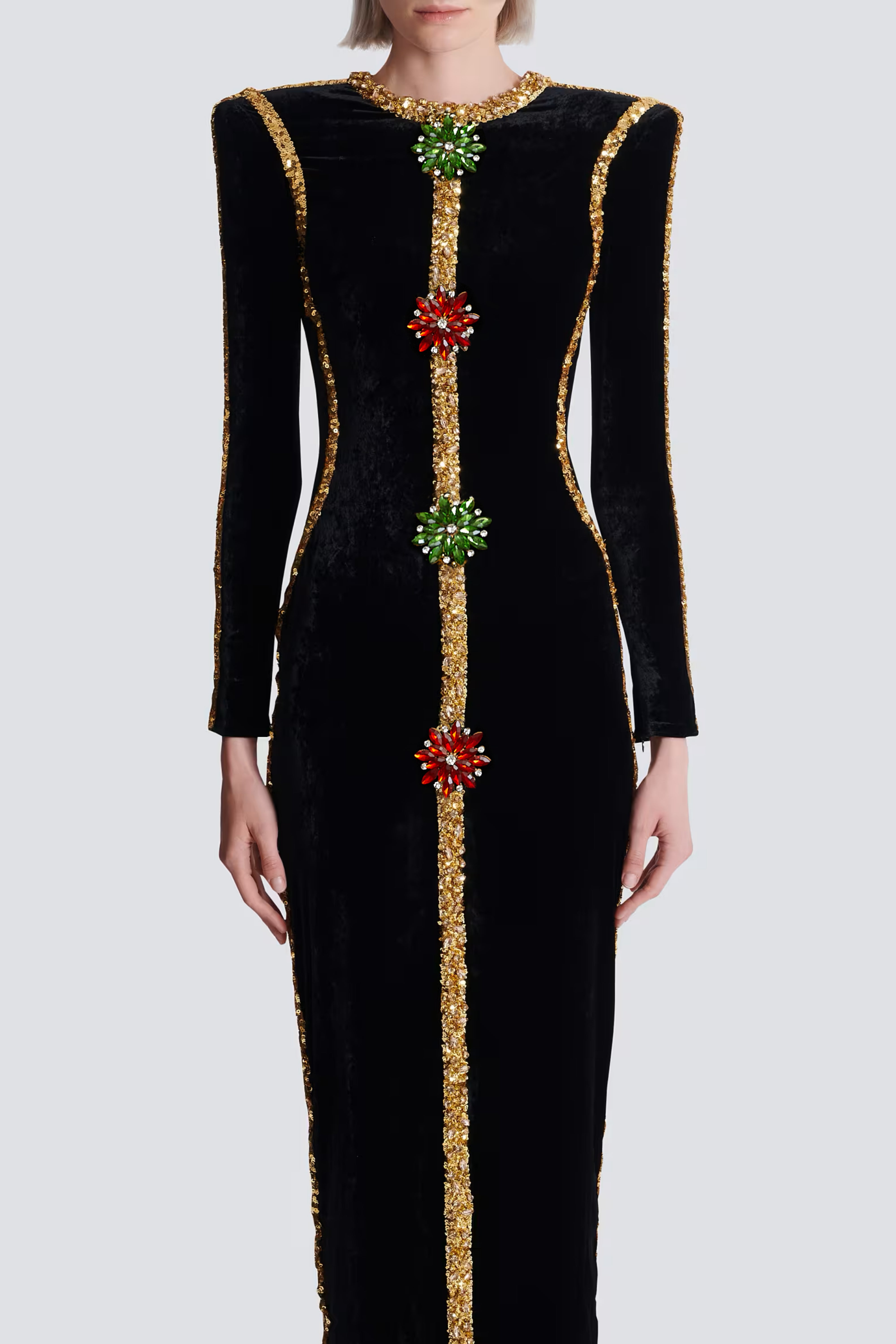 Anna Black Crystal Embellished Front Slit Maxi Dress