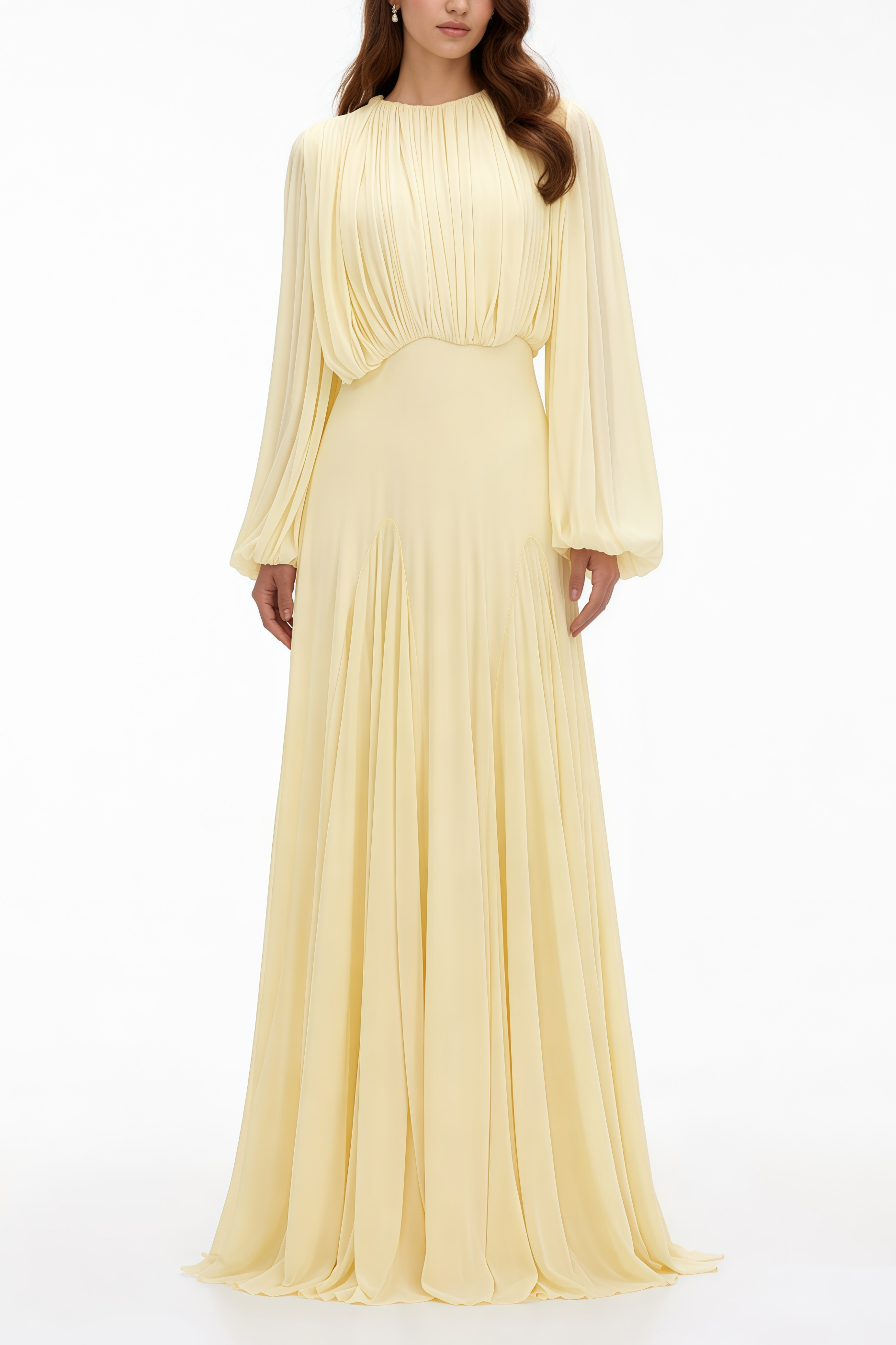فستان طويل بكمّ واسع وطبقات من Annabelle Yellow Lantern