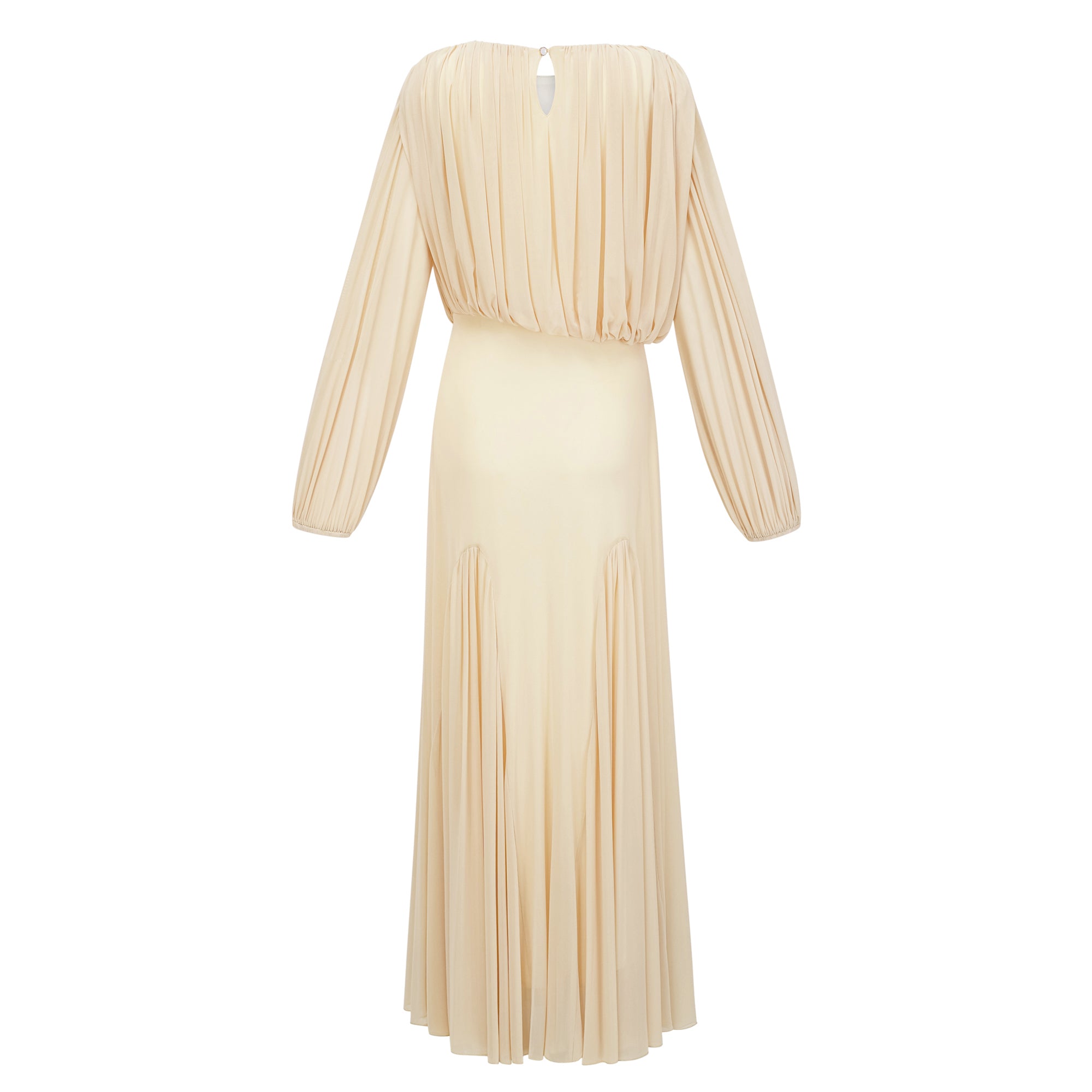 Robe longue plissée à manches lanterne jaune Annabelle