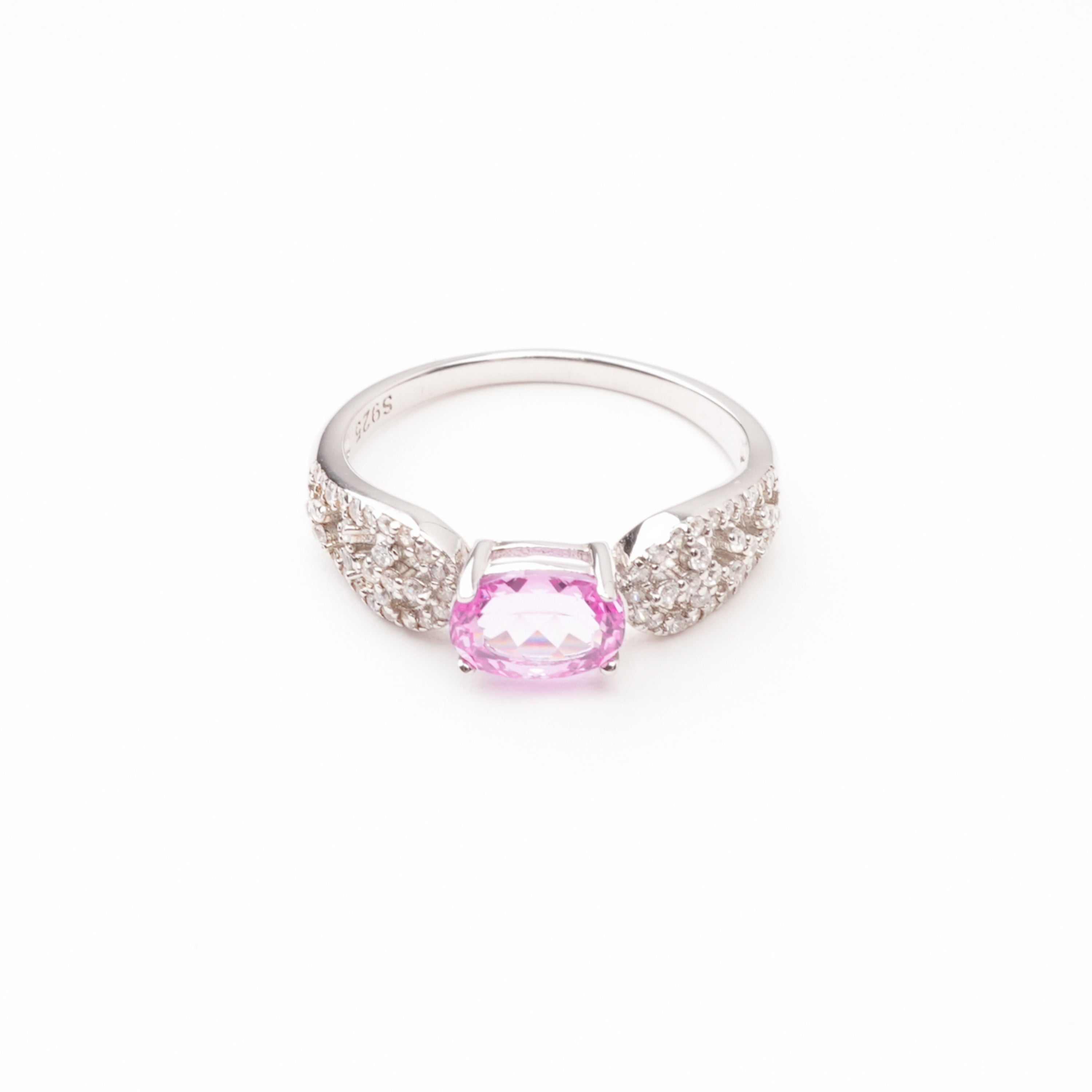 Anne Pink Oval Cut Gemstone Infinity Crystal Sterling Silver Ring