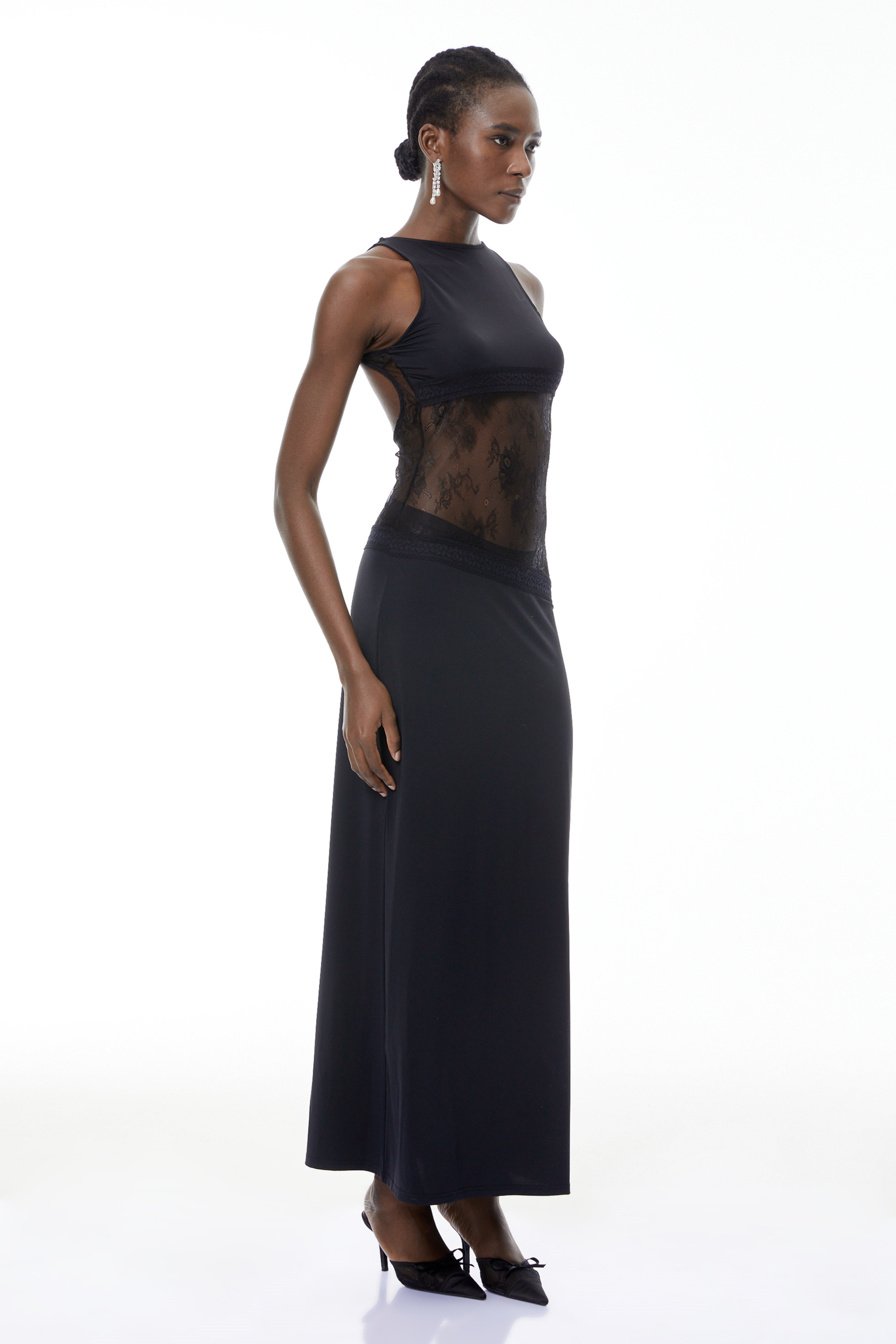 Annemarie Black Lace Panel Stretch Maxi Dress