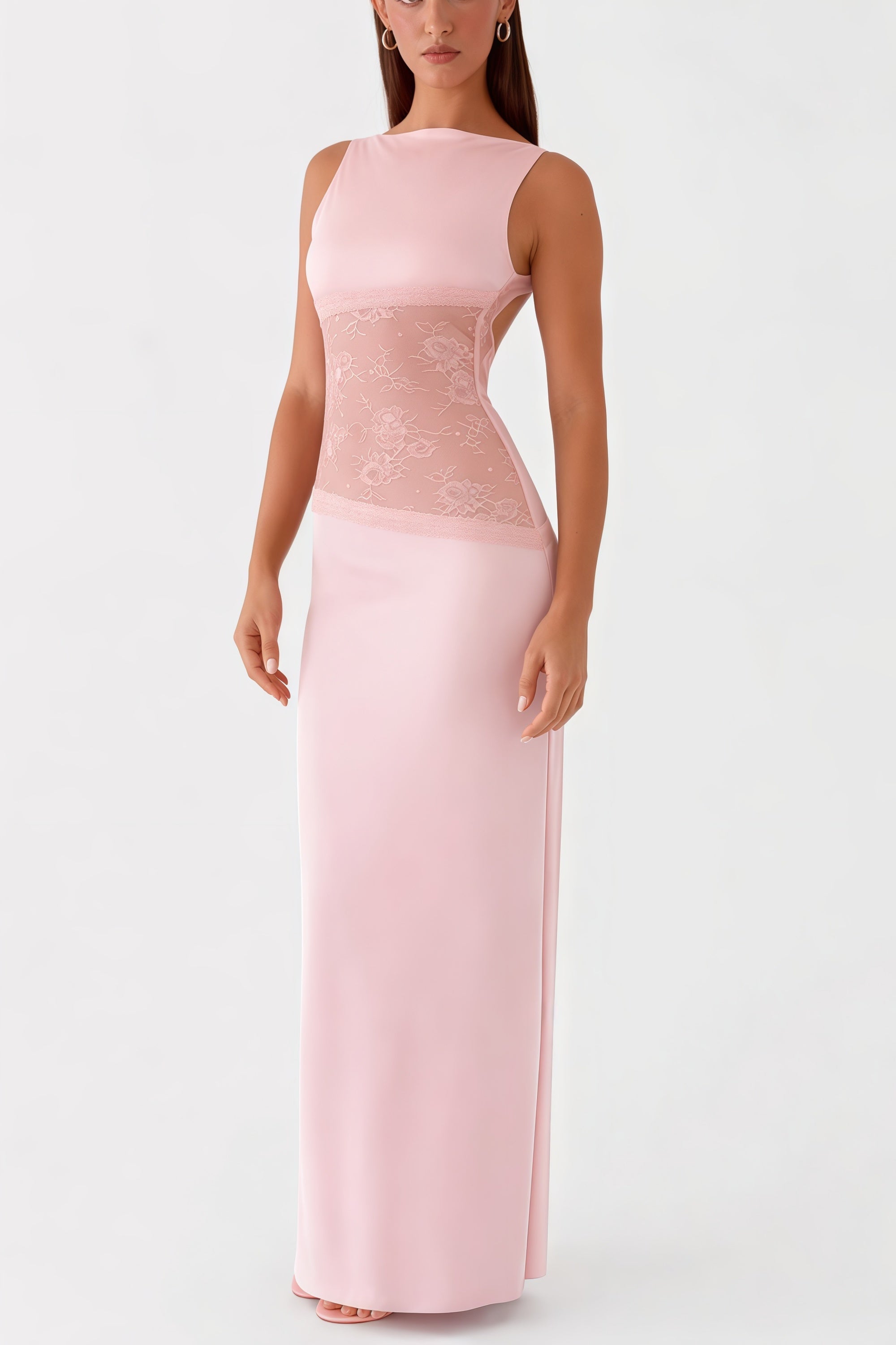 Annemarie Pink Lace Panel Stretch Maxi Dress