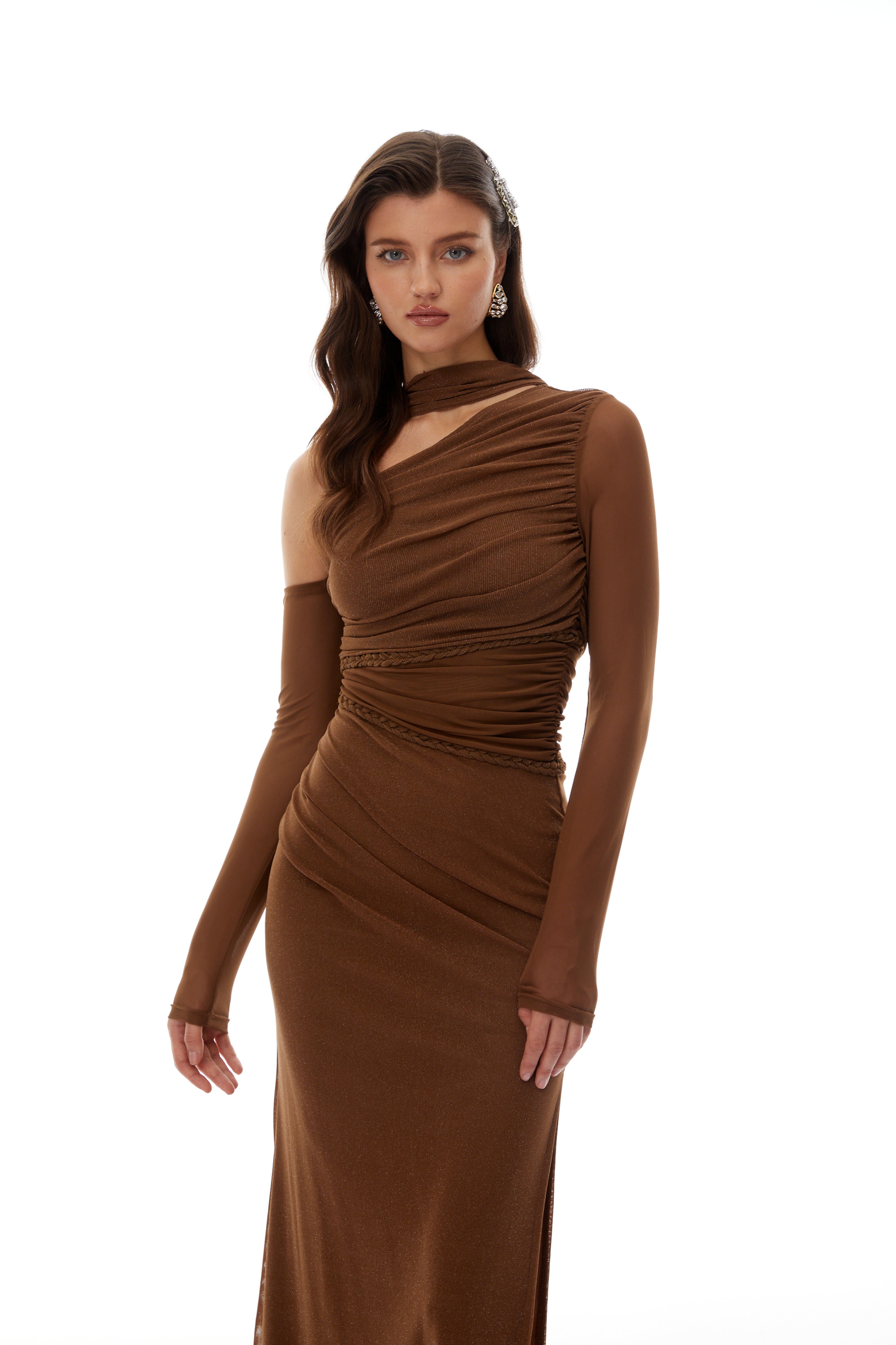 Antonia Brown Braid Detail Maxi Dress