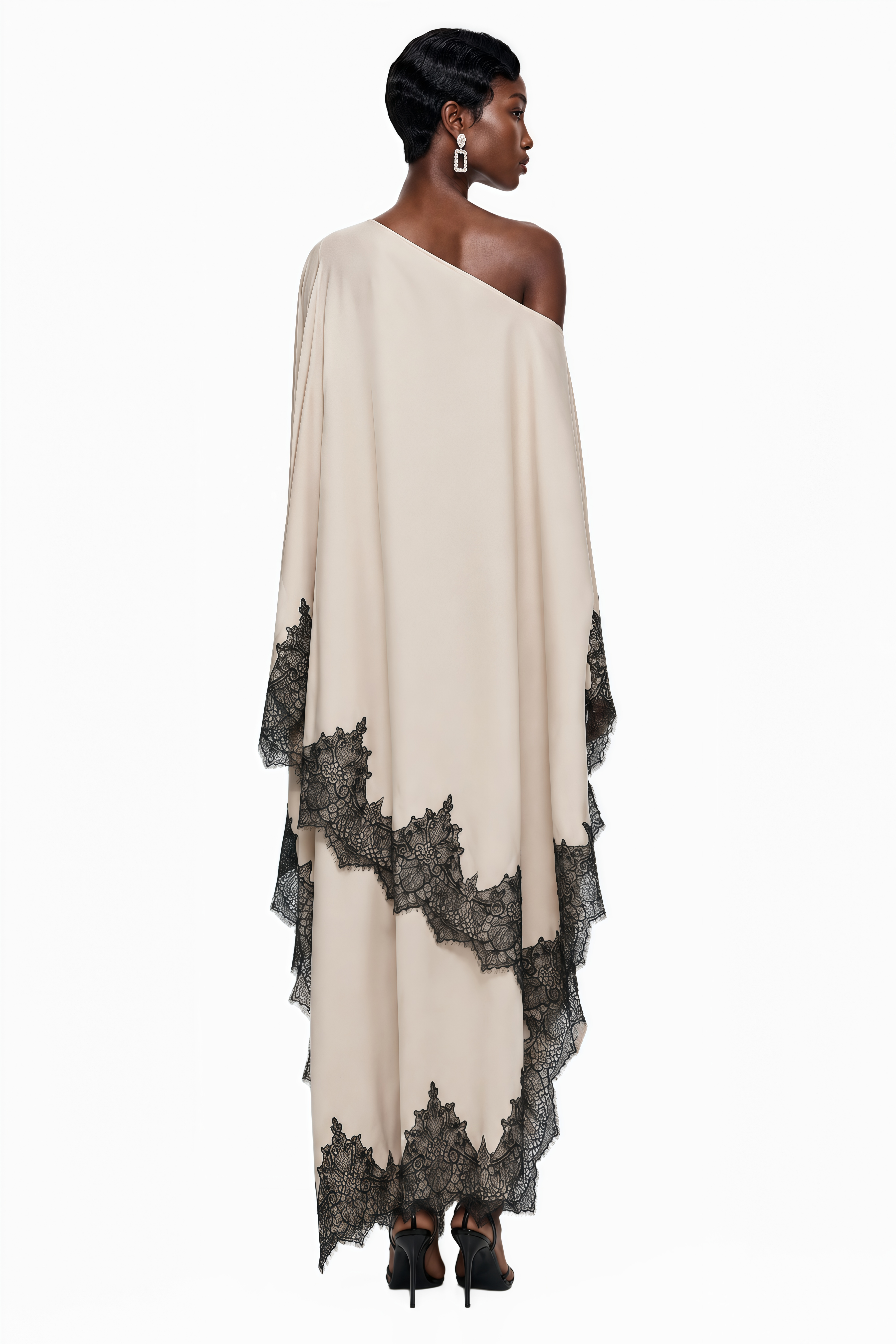 Aoraki Cream One Shoulder Top & Skirt Set with Lace Trim