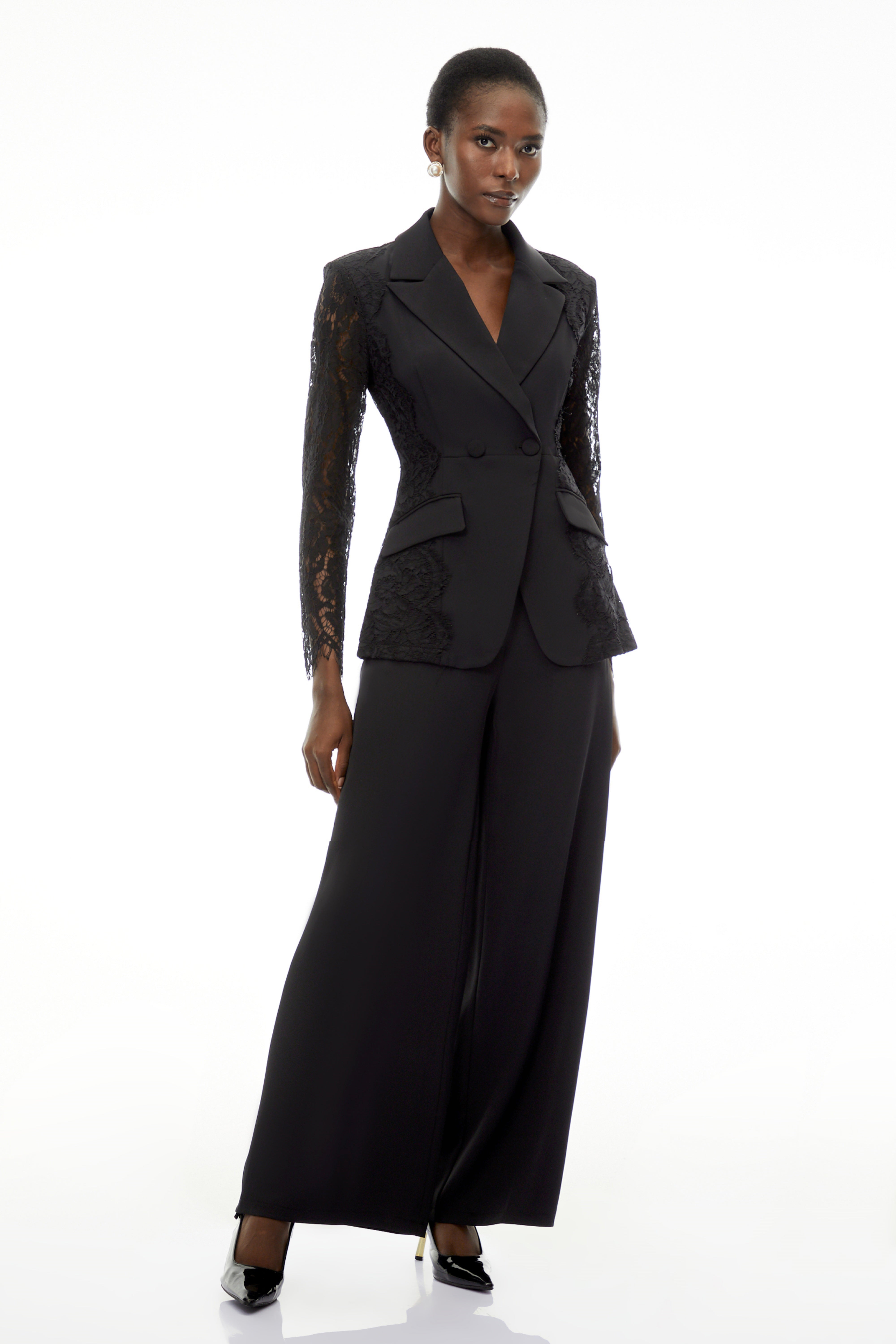 Arabella Black Long Sleeve Lace Blazer & Trouser Set (Final Sale)