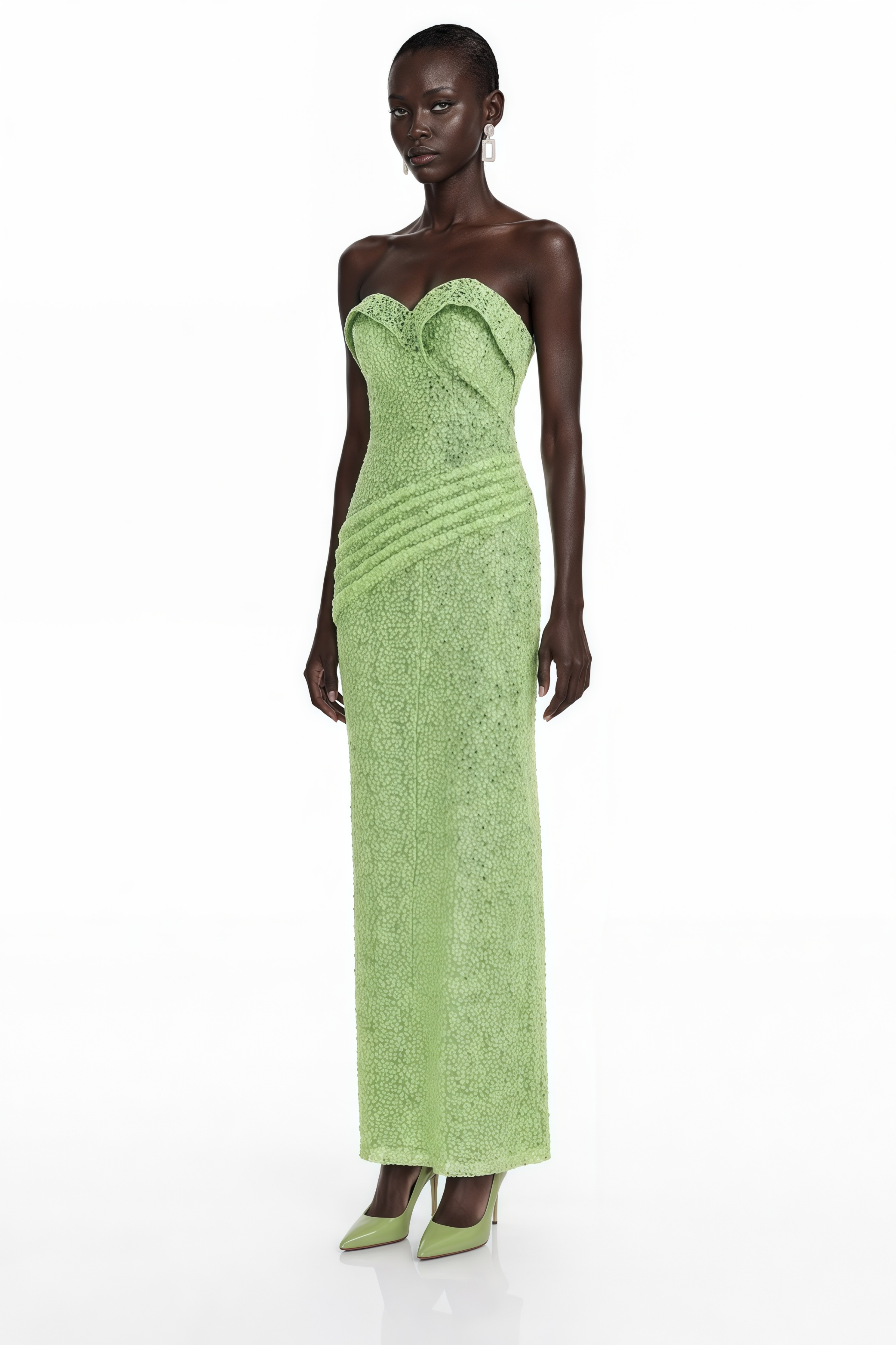 Robe longue à épaules dénudées avec strass Arapuni Green