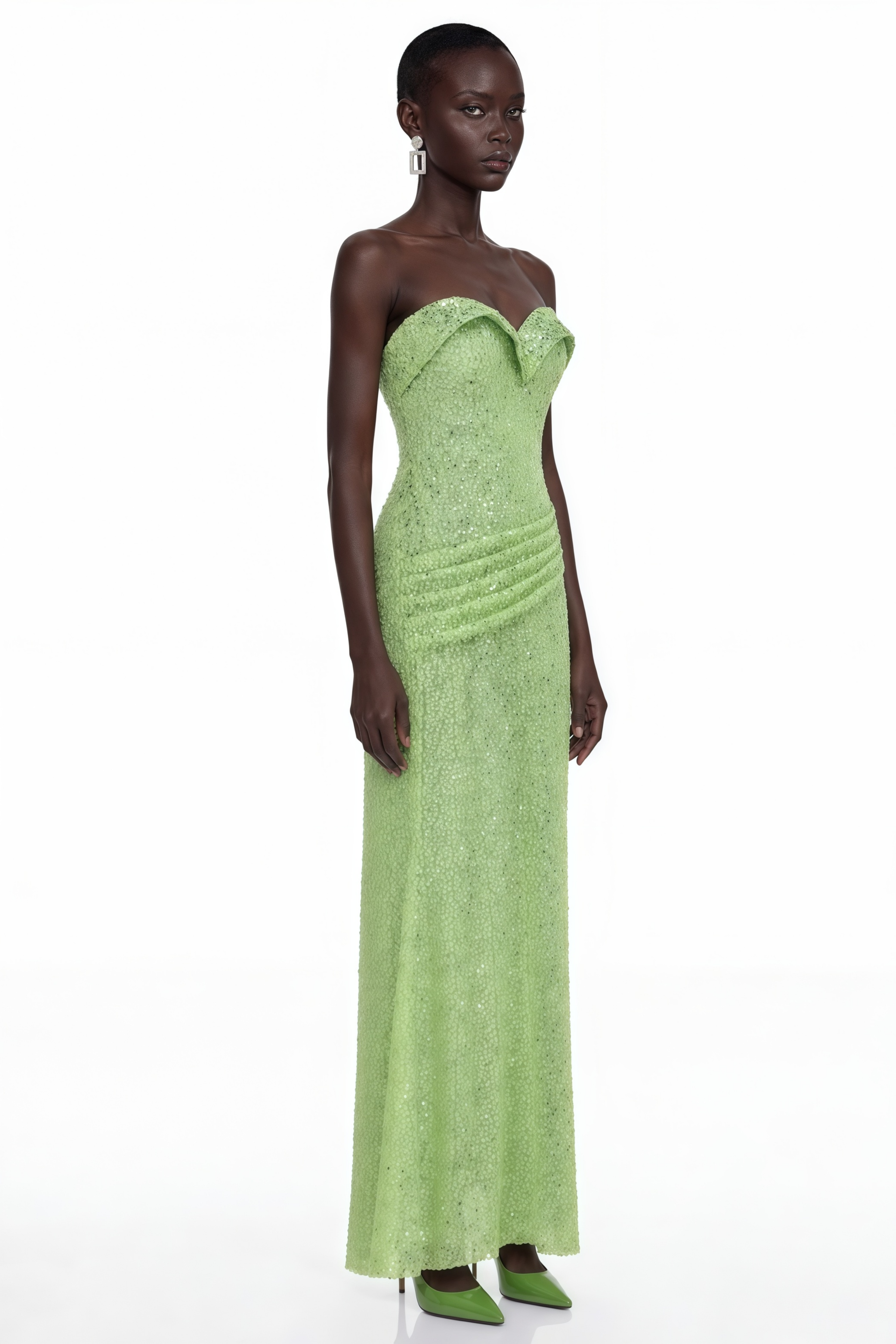 Robe longue à épaules dénudées avec strass Arapuni Green