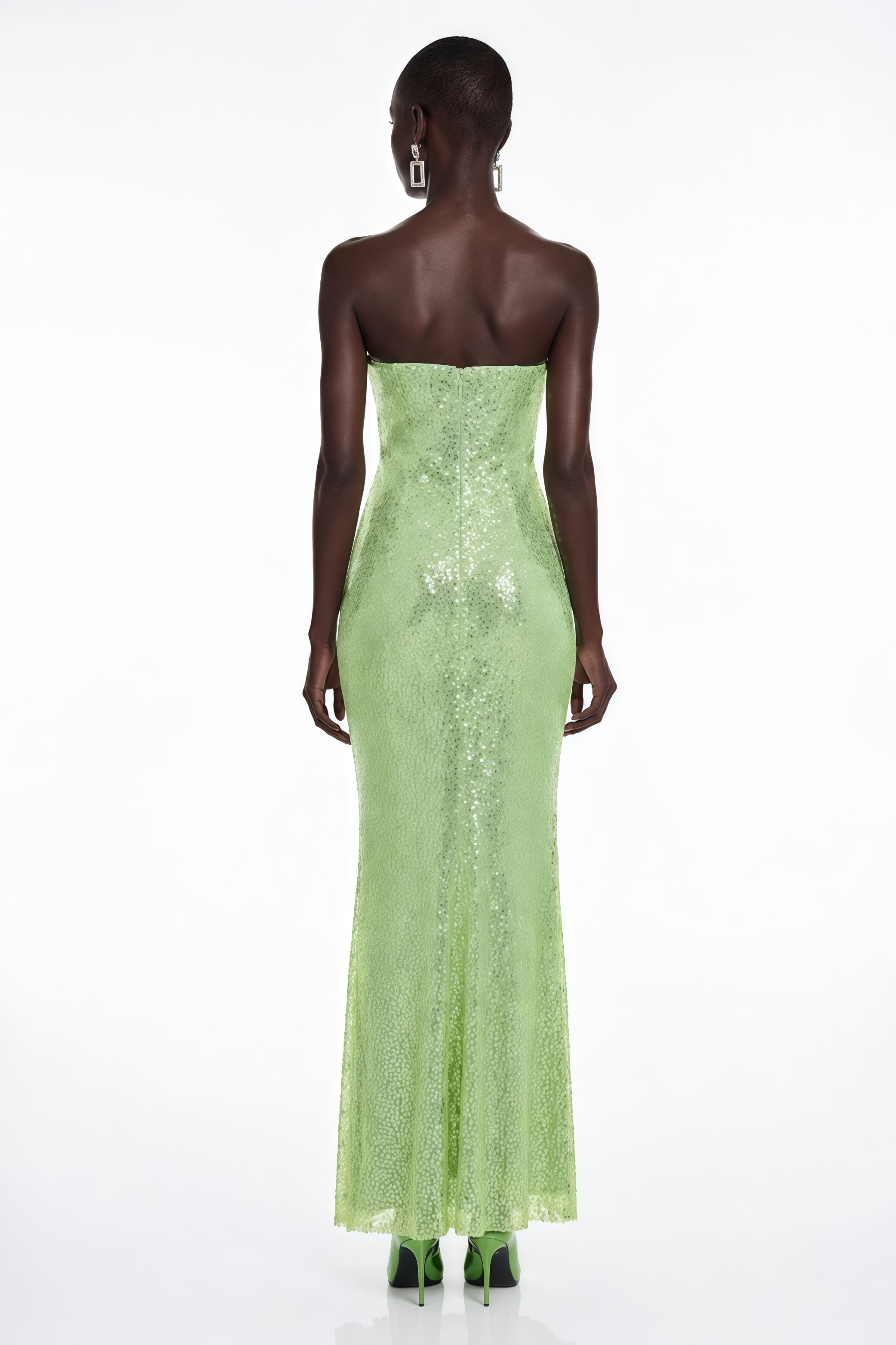 Robe longue à épaules dénudées avec strass Arapuni Green