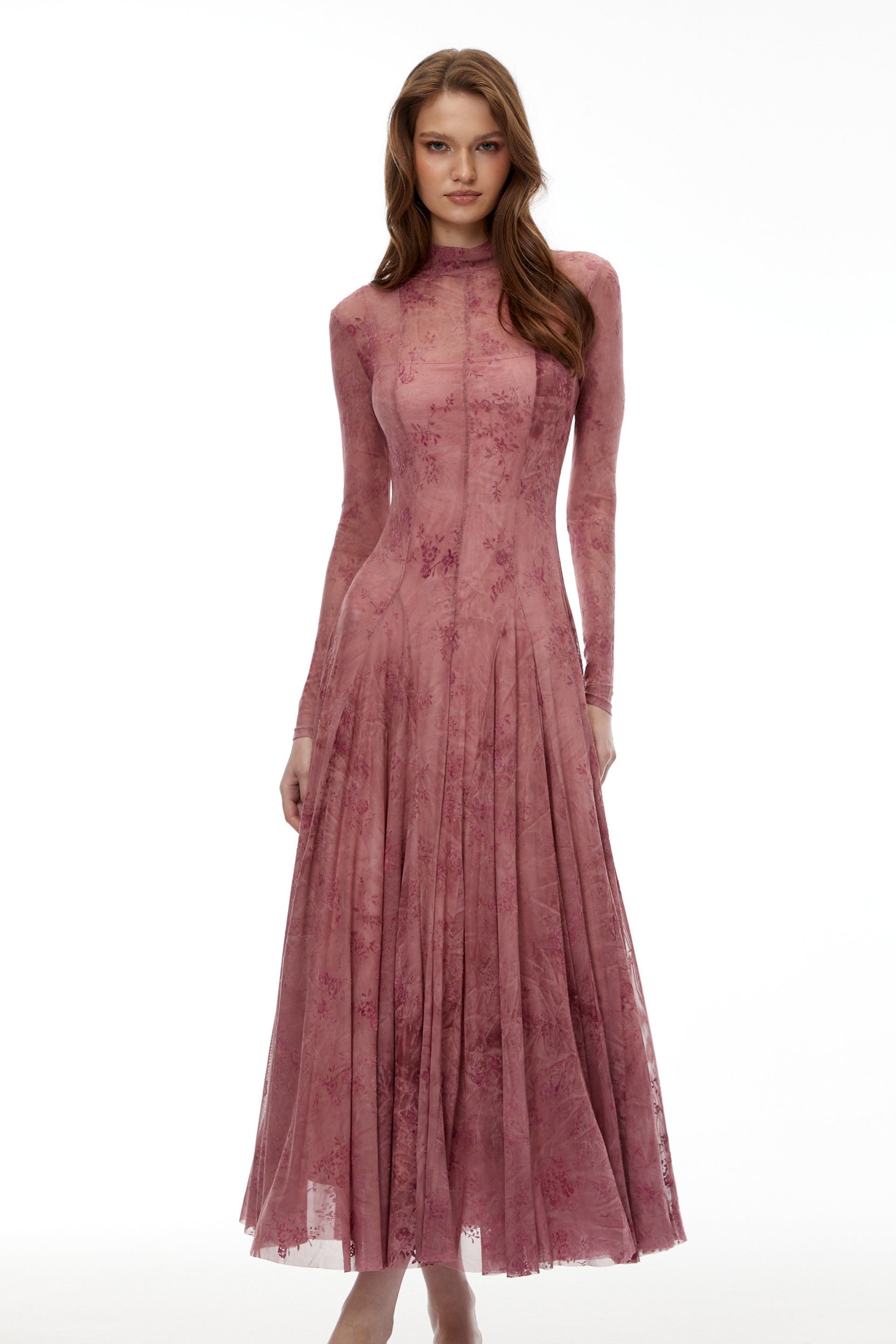 anne flocked heart tulle midi dress Ariadne Pink Flocked Tulle Maxi Dress, S / Pink