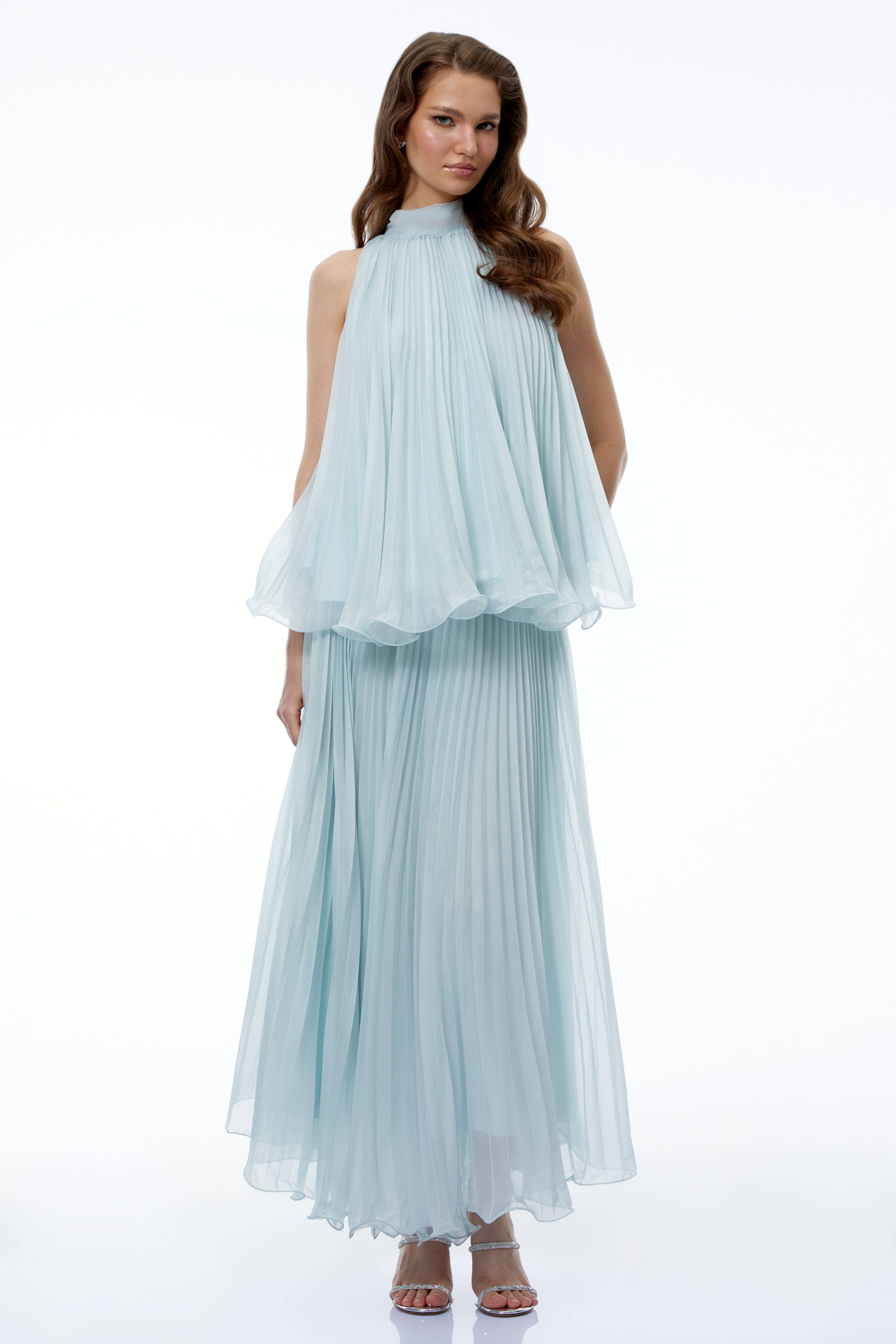 Arohanui Blue Pleated Top & Skirt Set