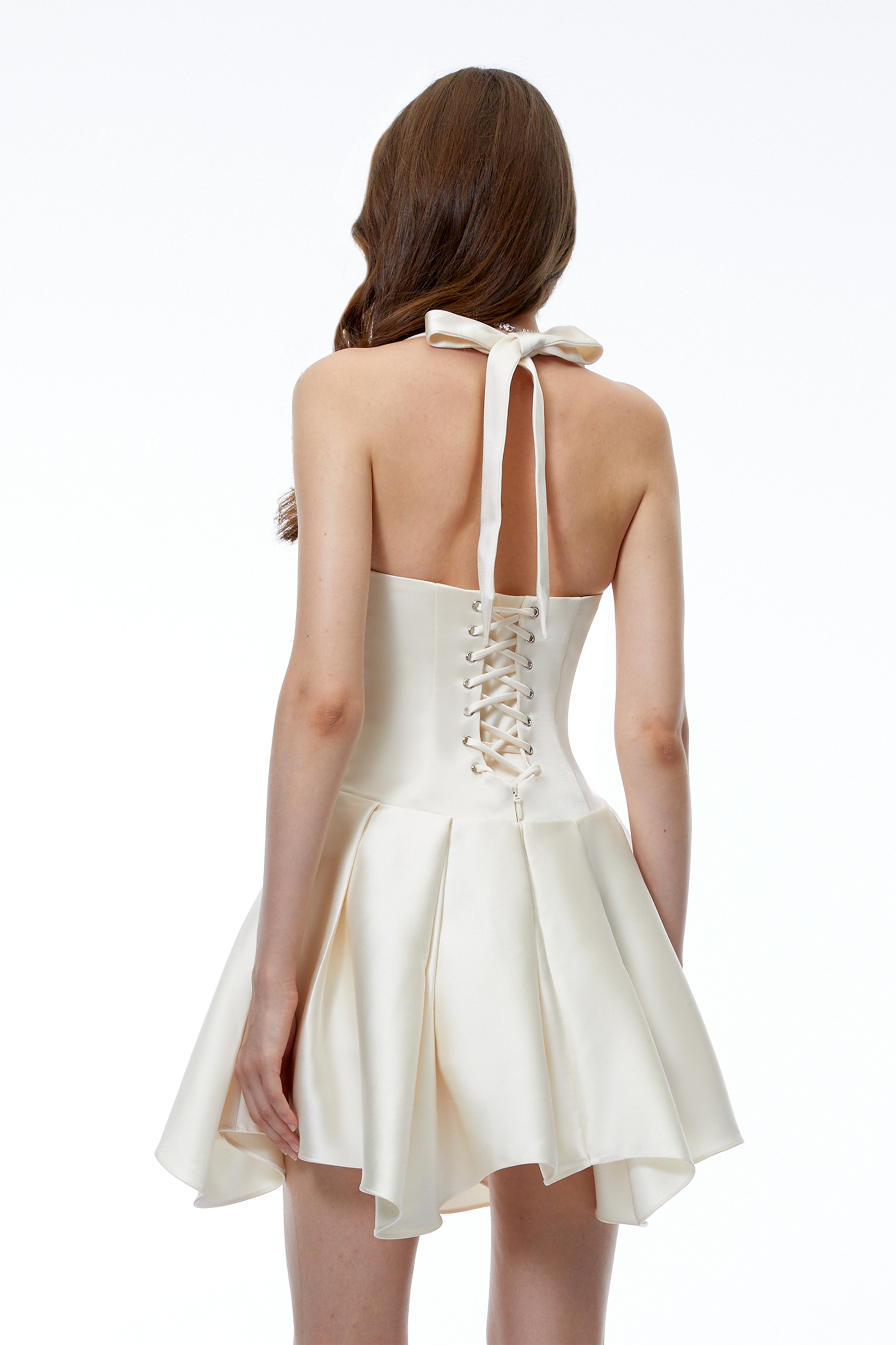 Ata White Halterneck Ruffled Mini Dress