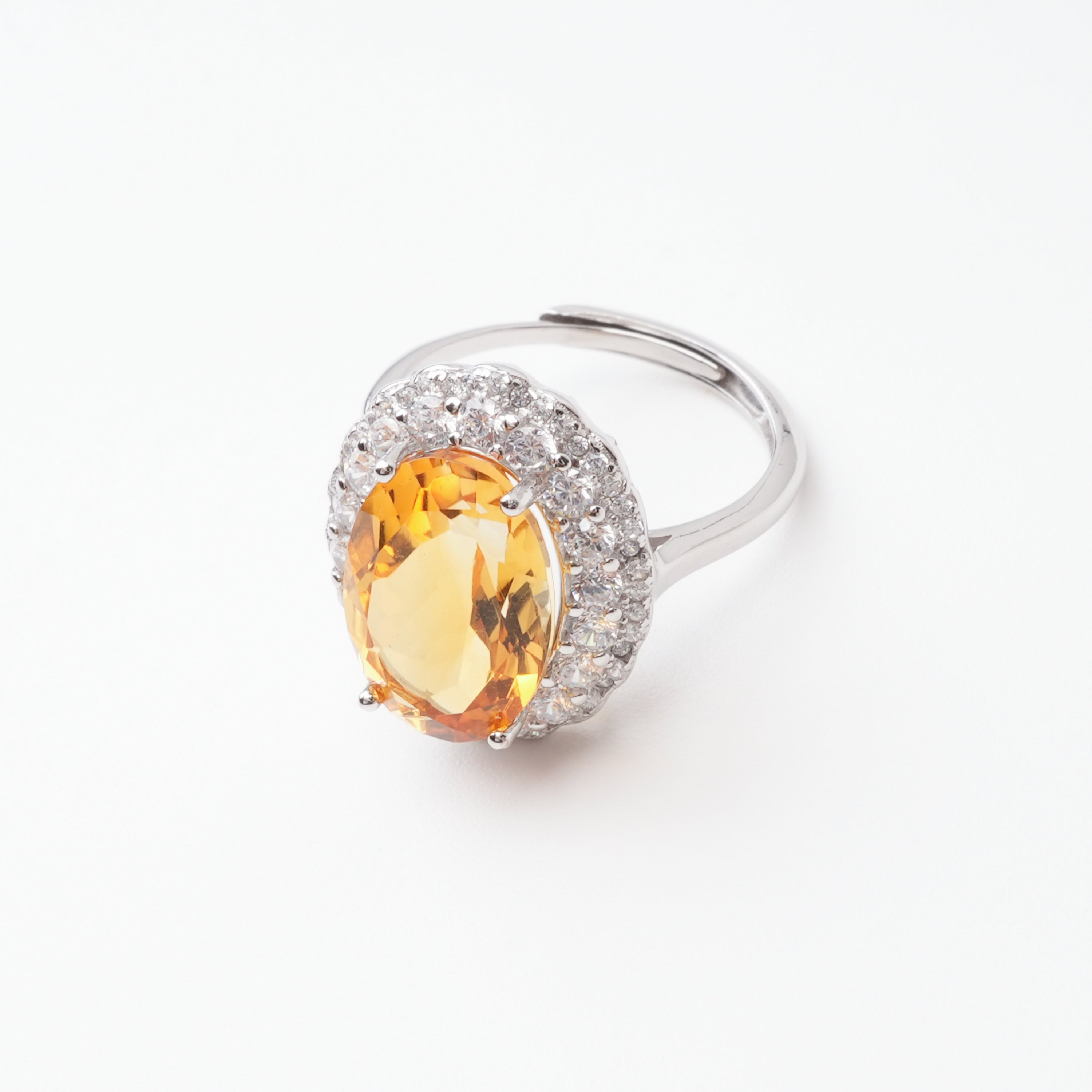 Aurelia Yellow Oval Citrine Halo Sterling Silver Ring
