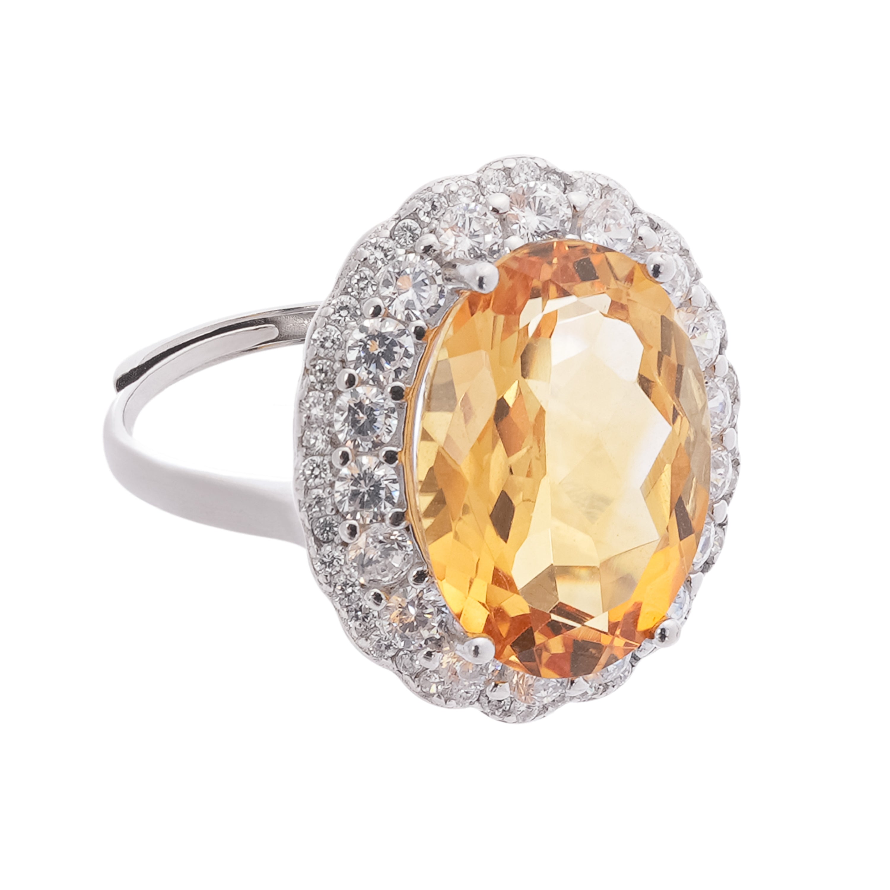 Aurelia Yellow Oval Citrine Halo Sterling Silver Ring