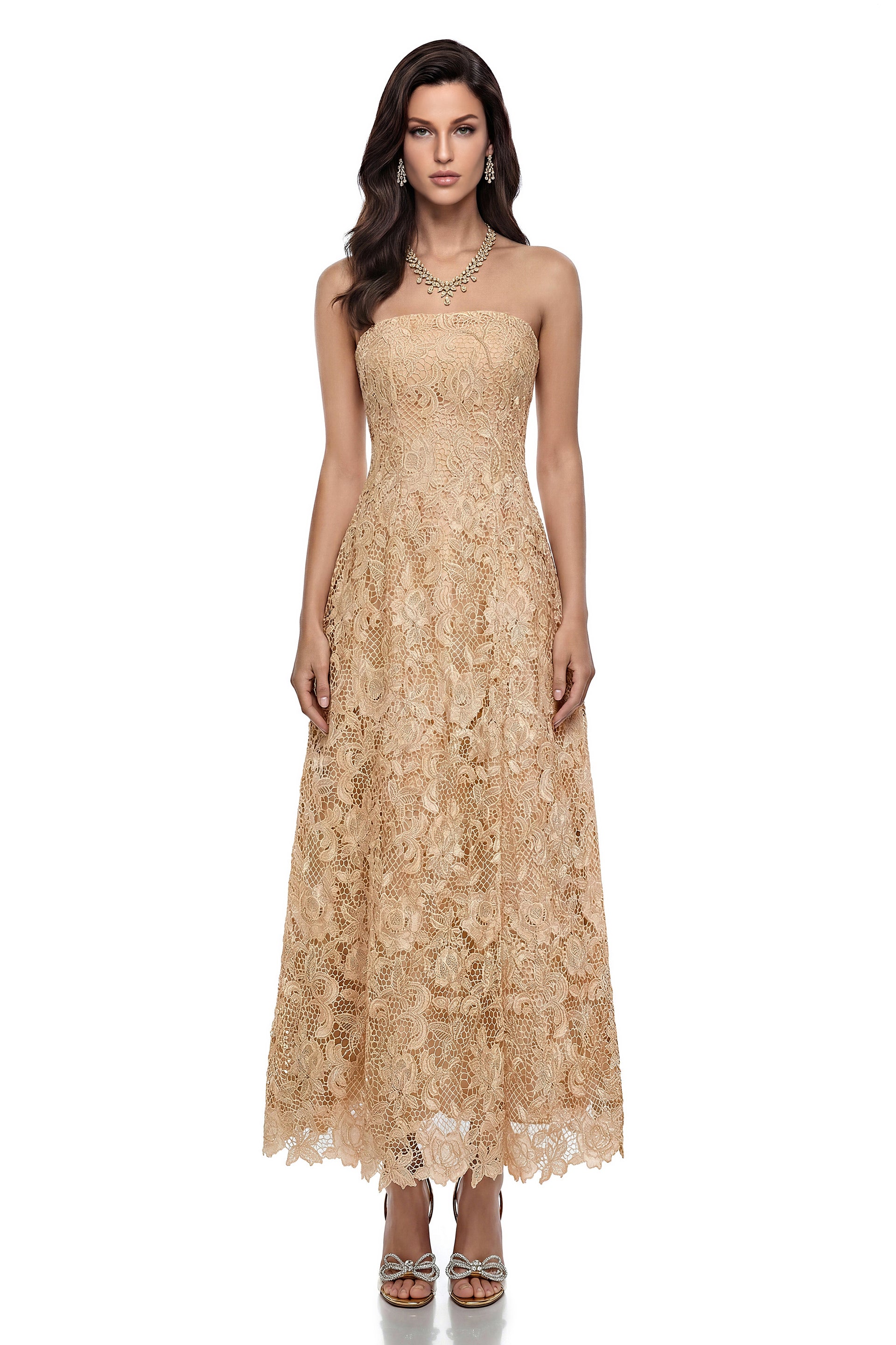 Aurora Gold Off Shoulder Floral Lace Maxi Dress Aurora Gold Off Shoulder Floral Lace Maxi Dress