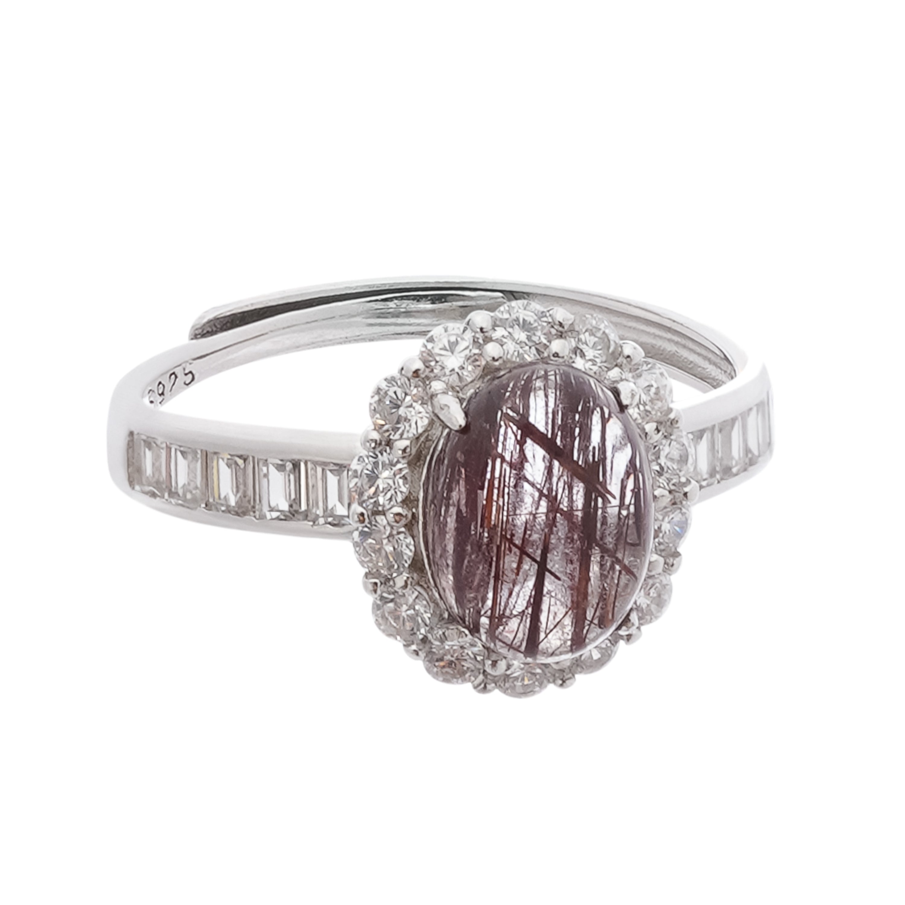 Aurora Red Cabochon Cut Halo Sterling Silver Ring