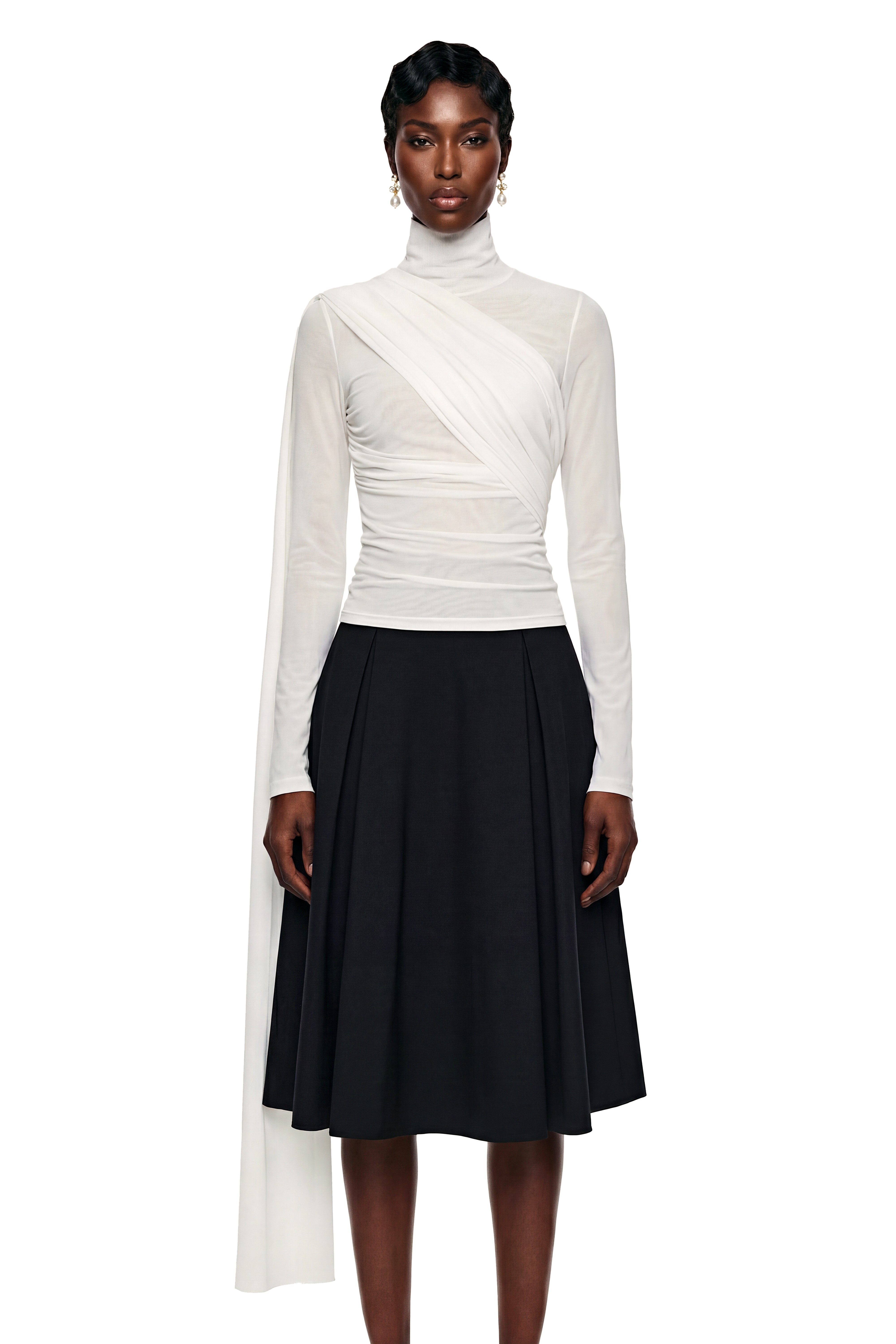 Ayanda White High Neck Blouse with Bow Detail