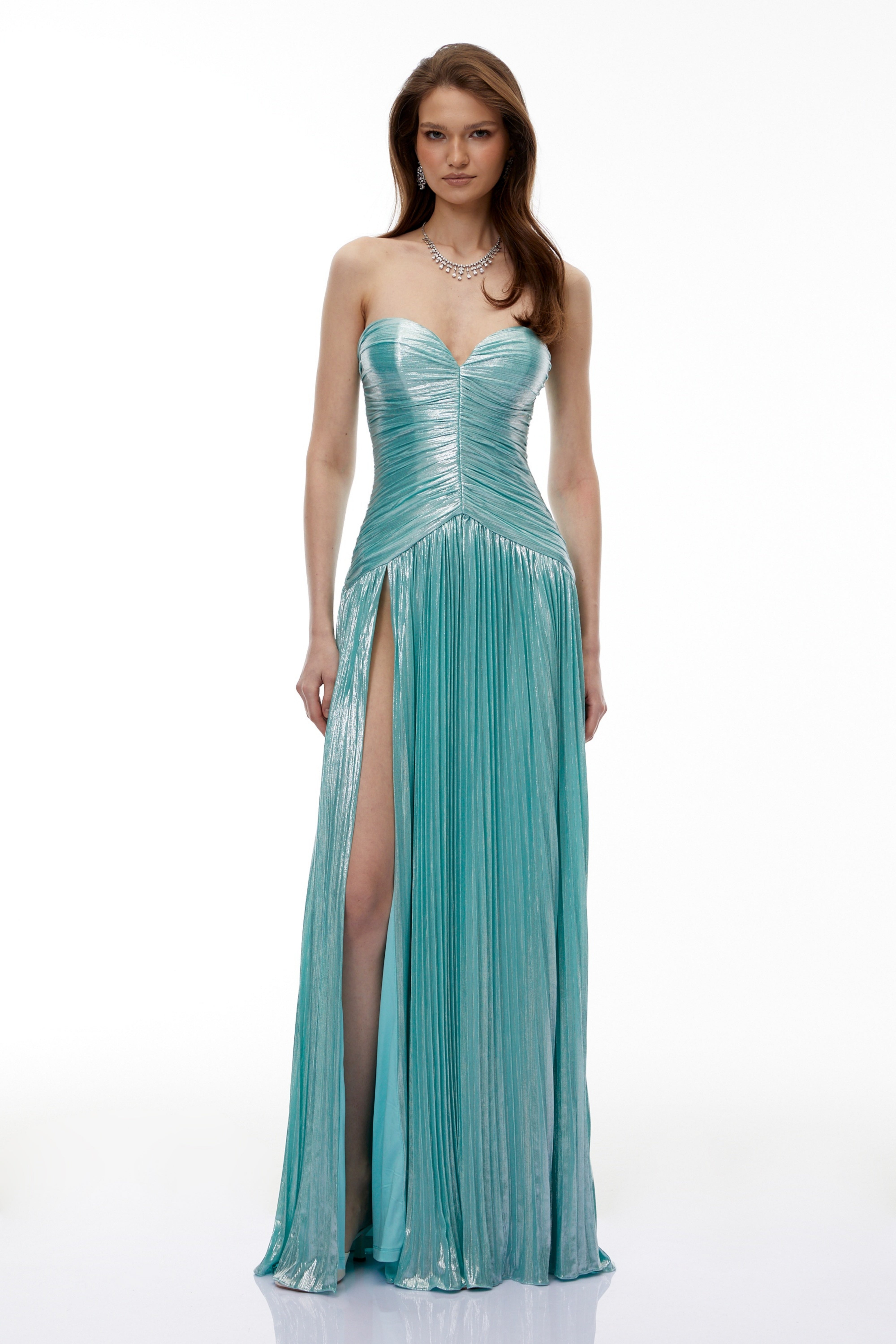 Azar Cobalt Blue Ruched Glossy Maxi Dress