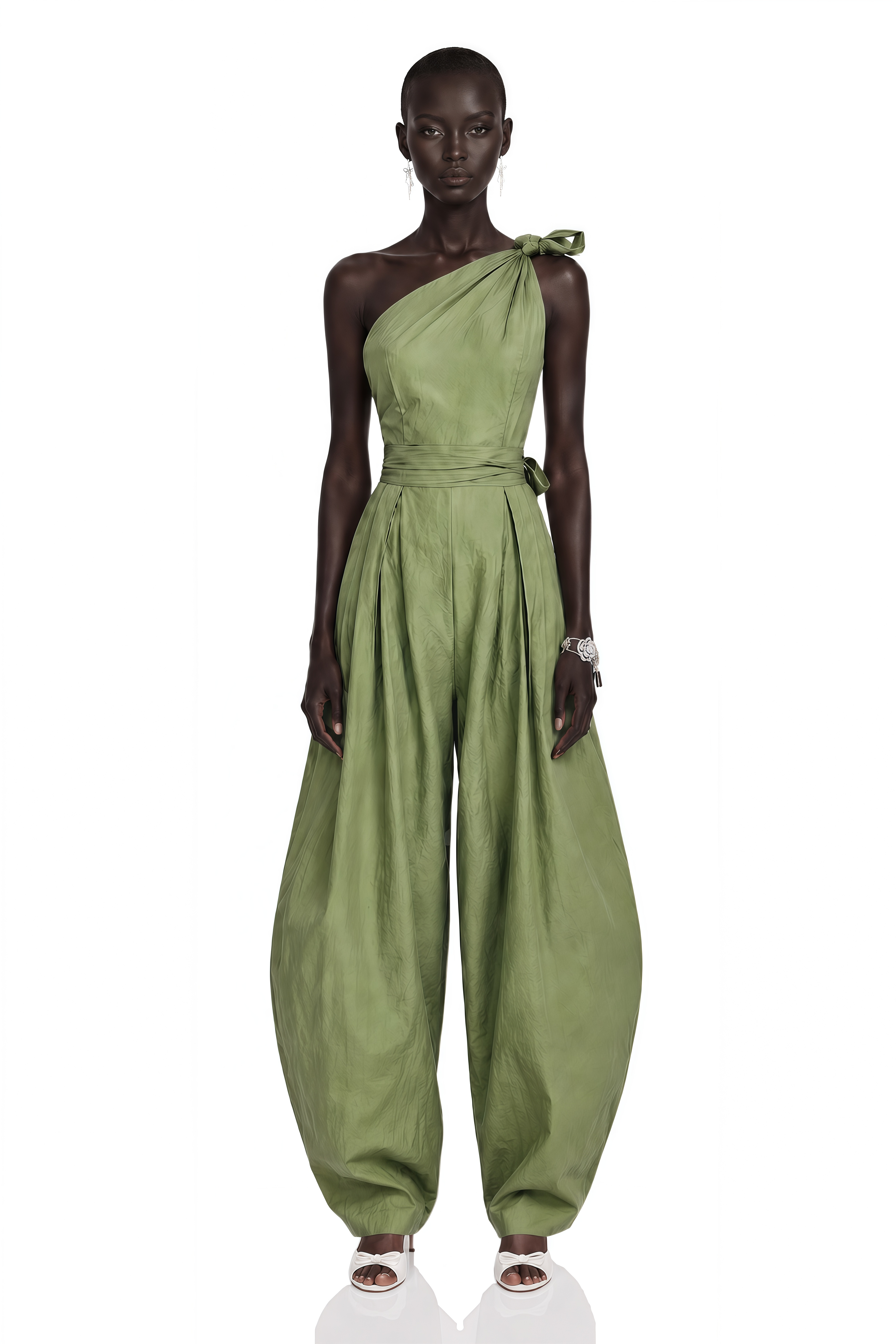 Beatriz Sage Green One Shoulder Belted Jumpsuit