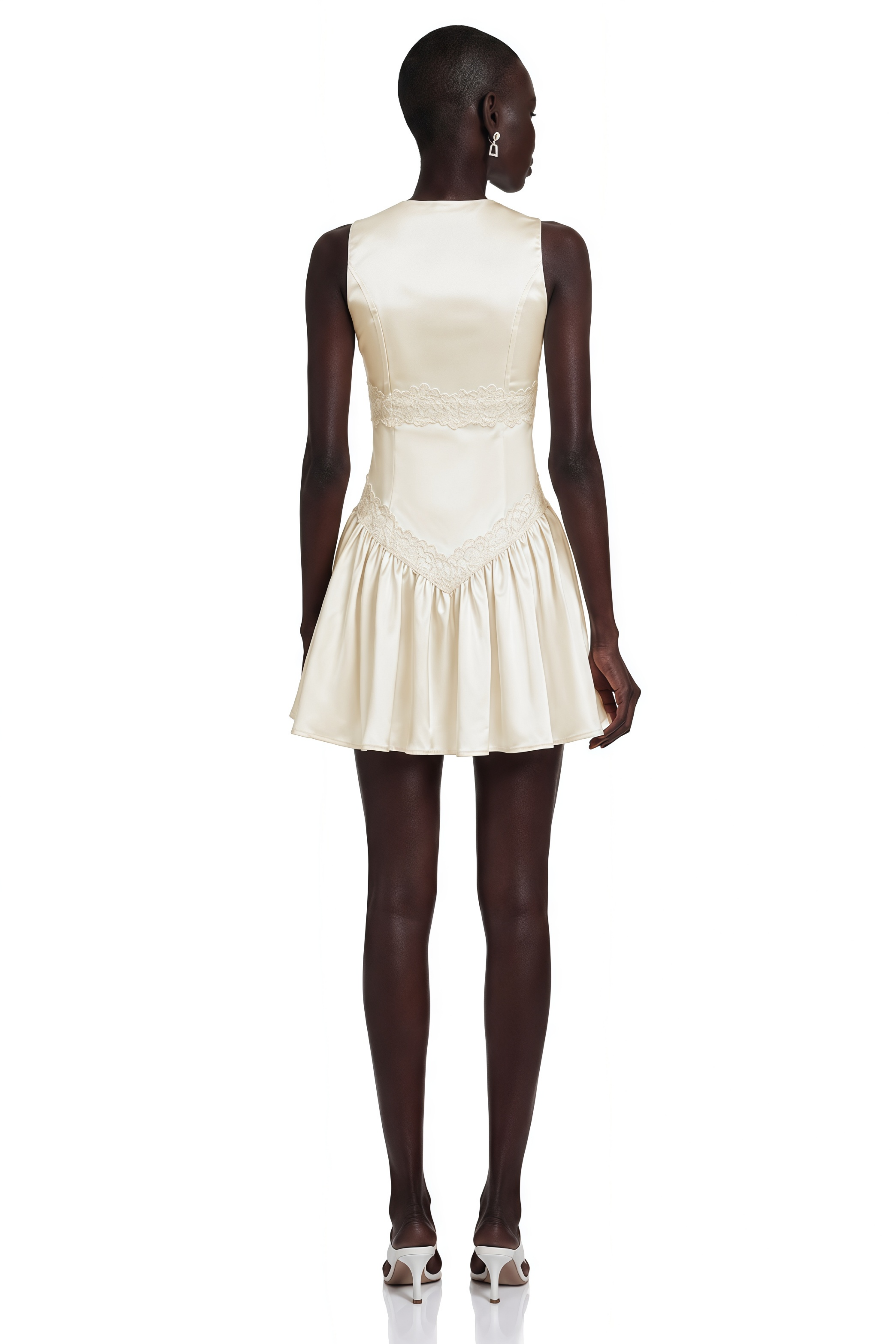 Belinda Ivory V-Neck Mini Dress with Lace Trim