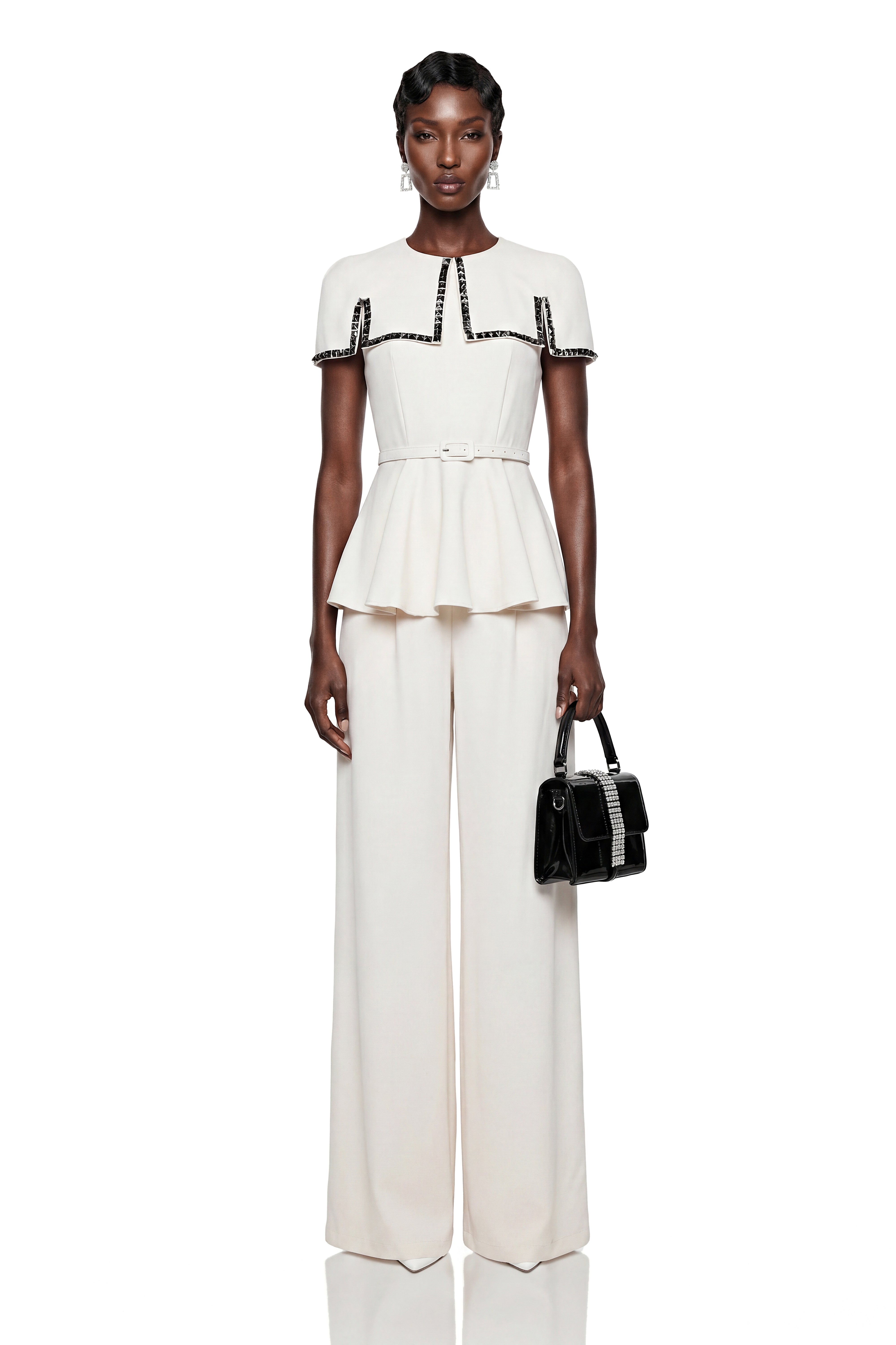 Benedetta White Cape Sleeve Top & Trouser Set