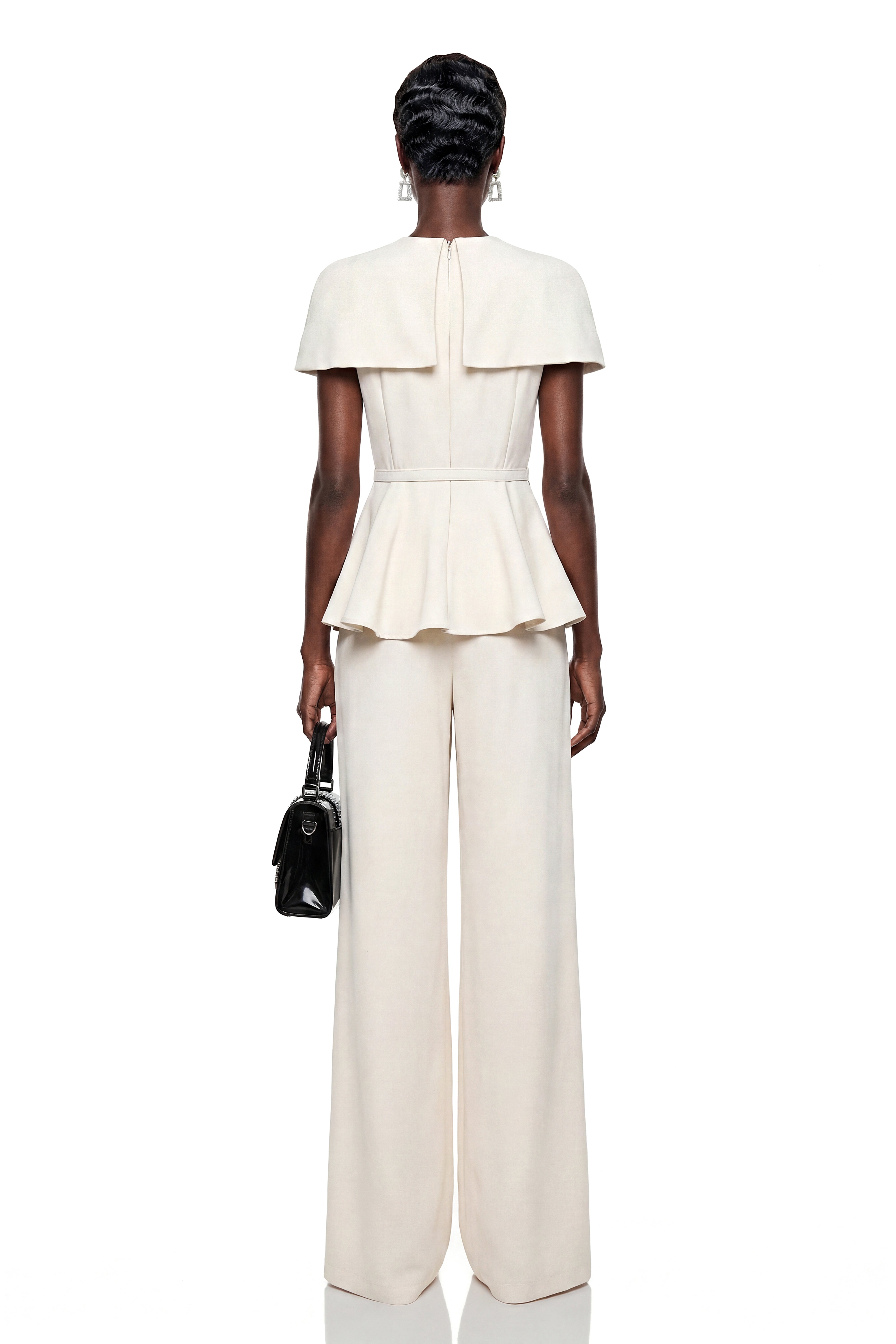 Benedetta White Cape Sleeve Top & Trouser Set
