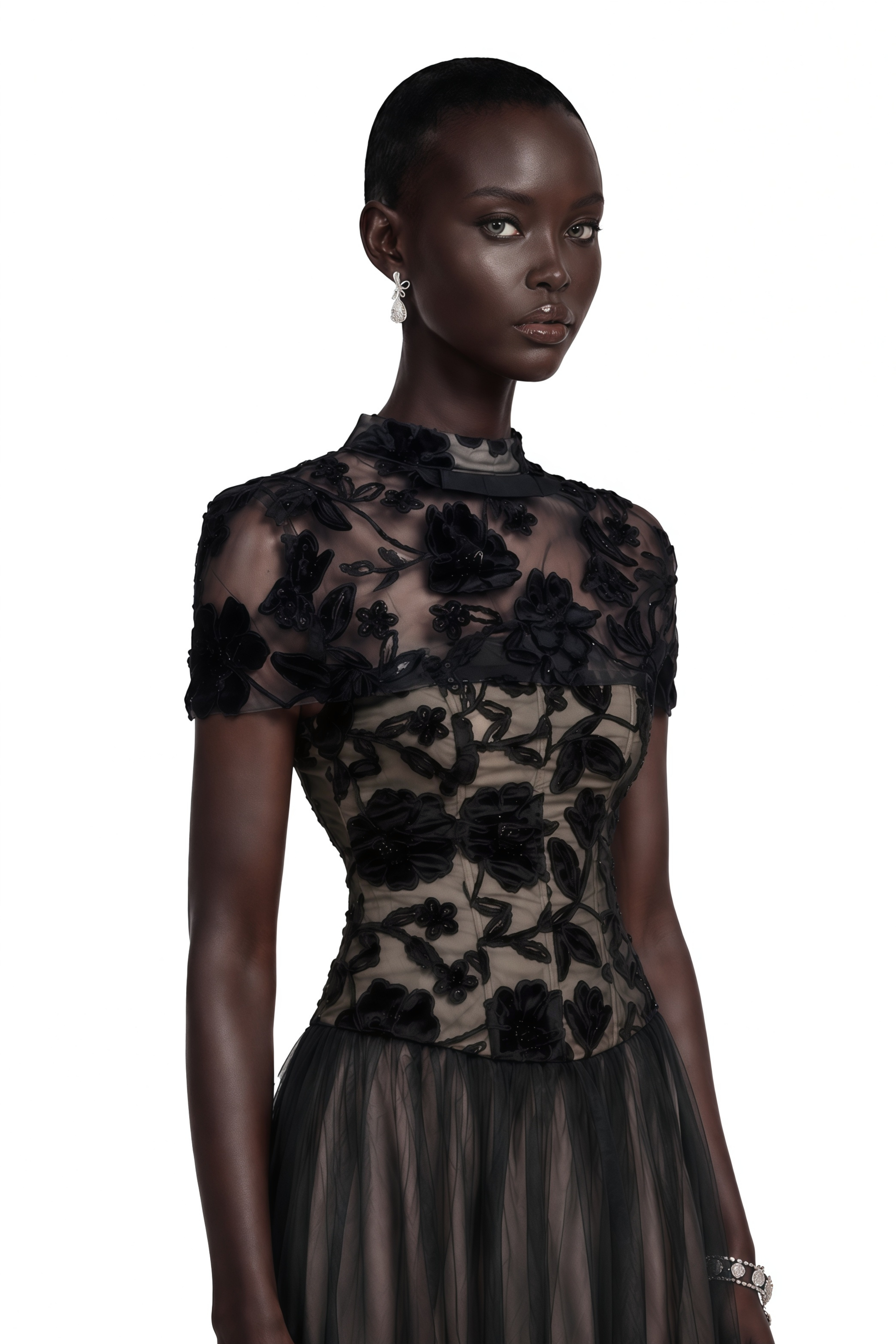 Benedicta Black Floral Embroidered Maxi Dress
