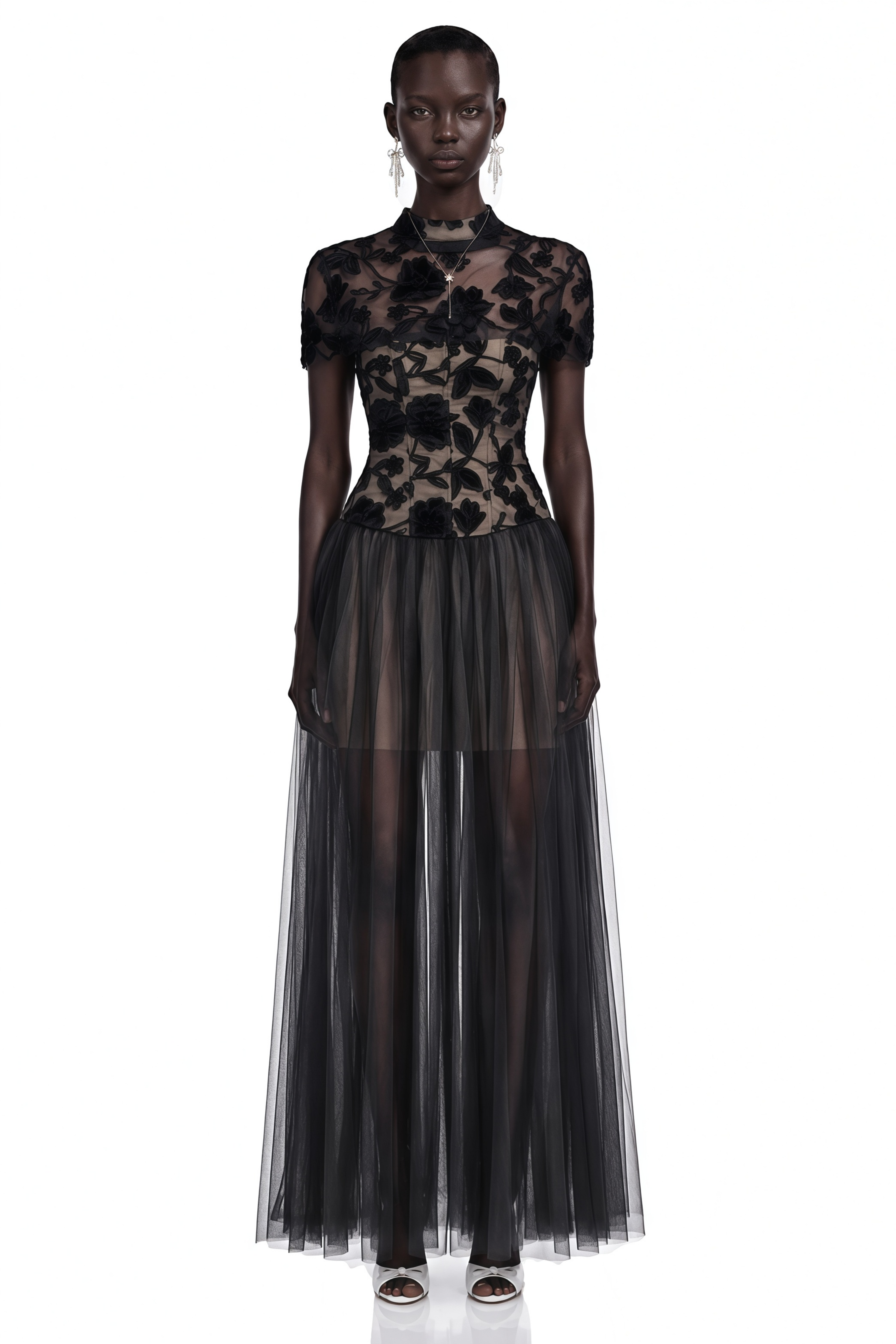 Benedicta Black Floral Embroidered Maxi Dress