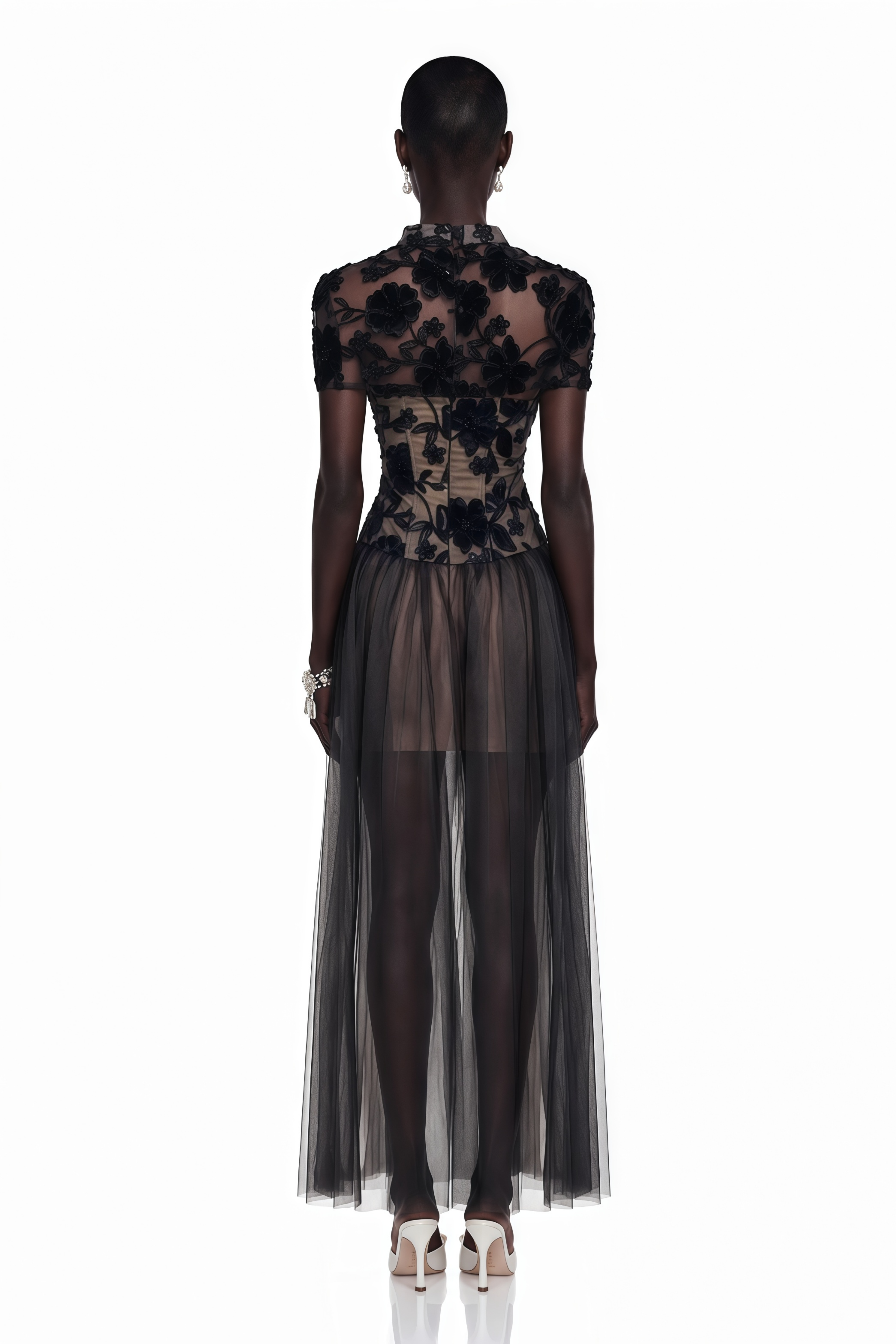 Benedicta Black Floral Embroidered Maxi Dress
