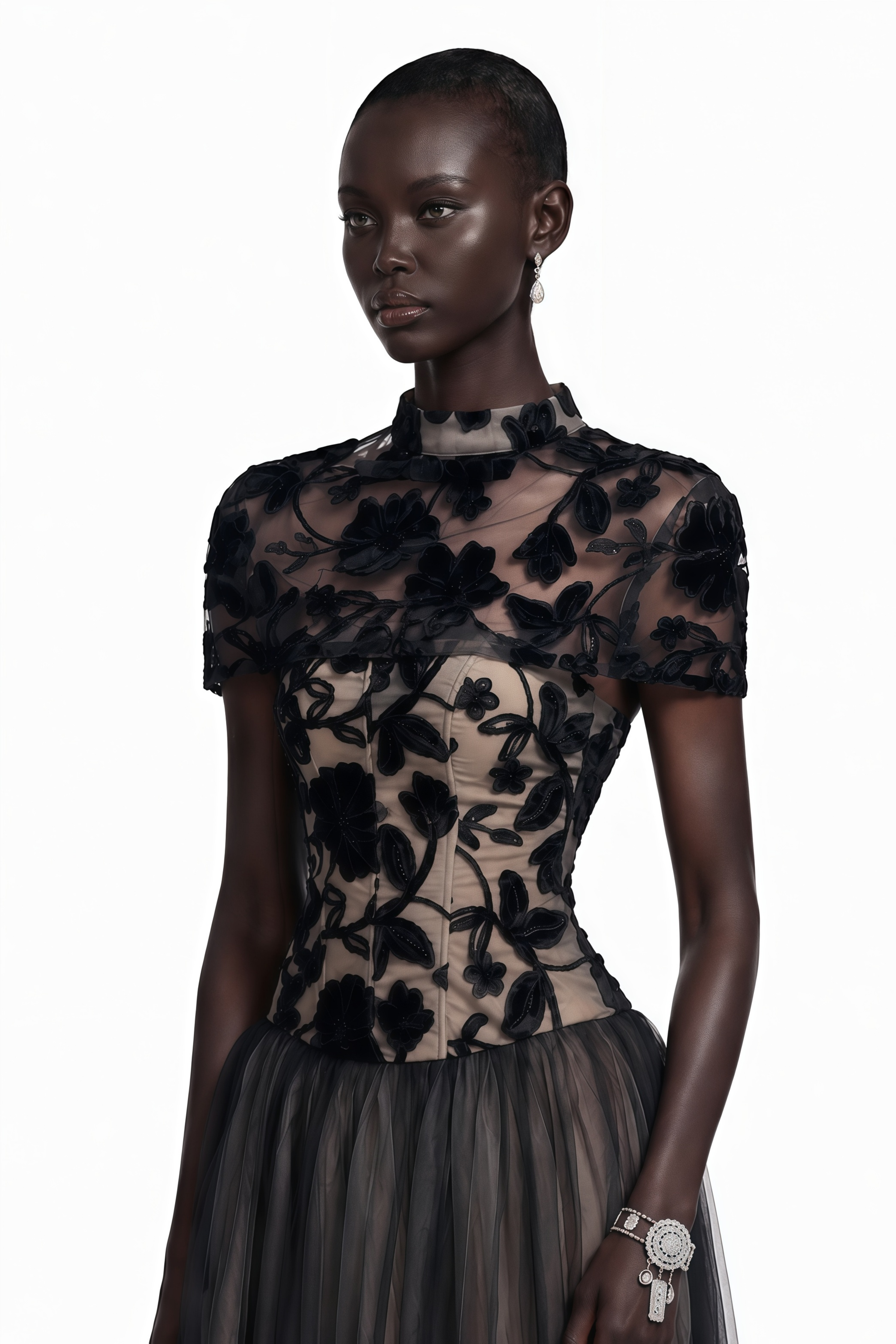 Benedicta Black Floral Embroidered Maxi Dress