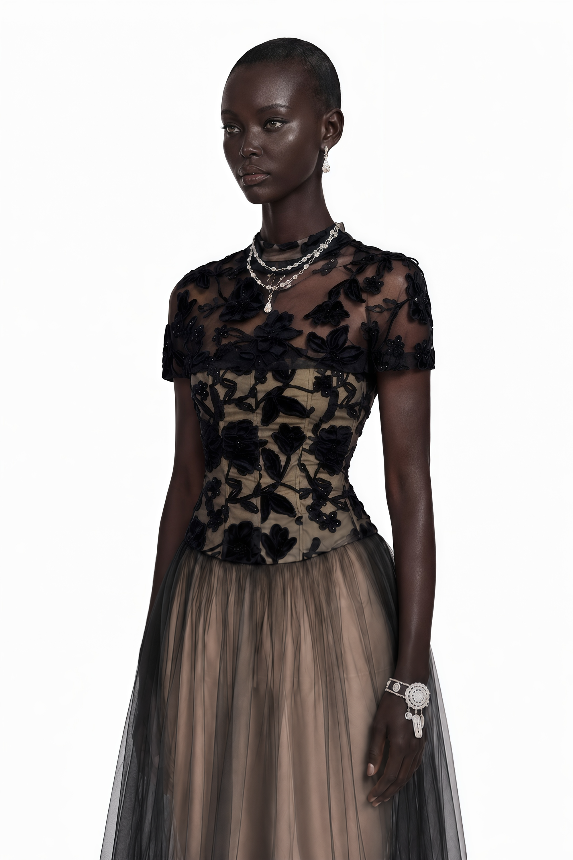 Benedicta Black Floral Embroidered Maxi Dress