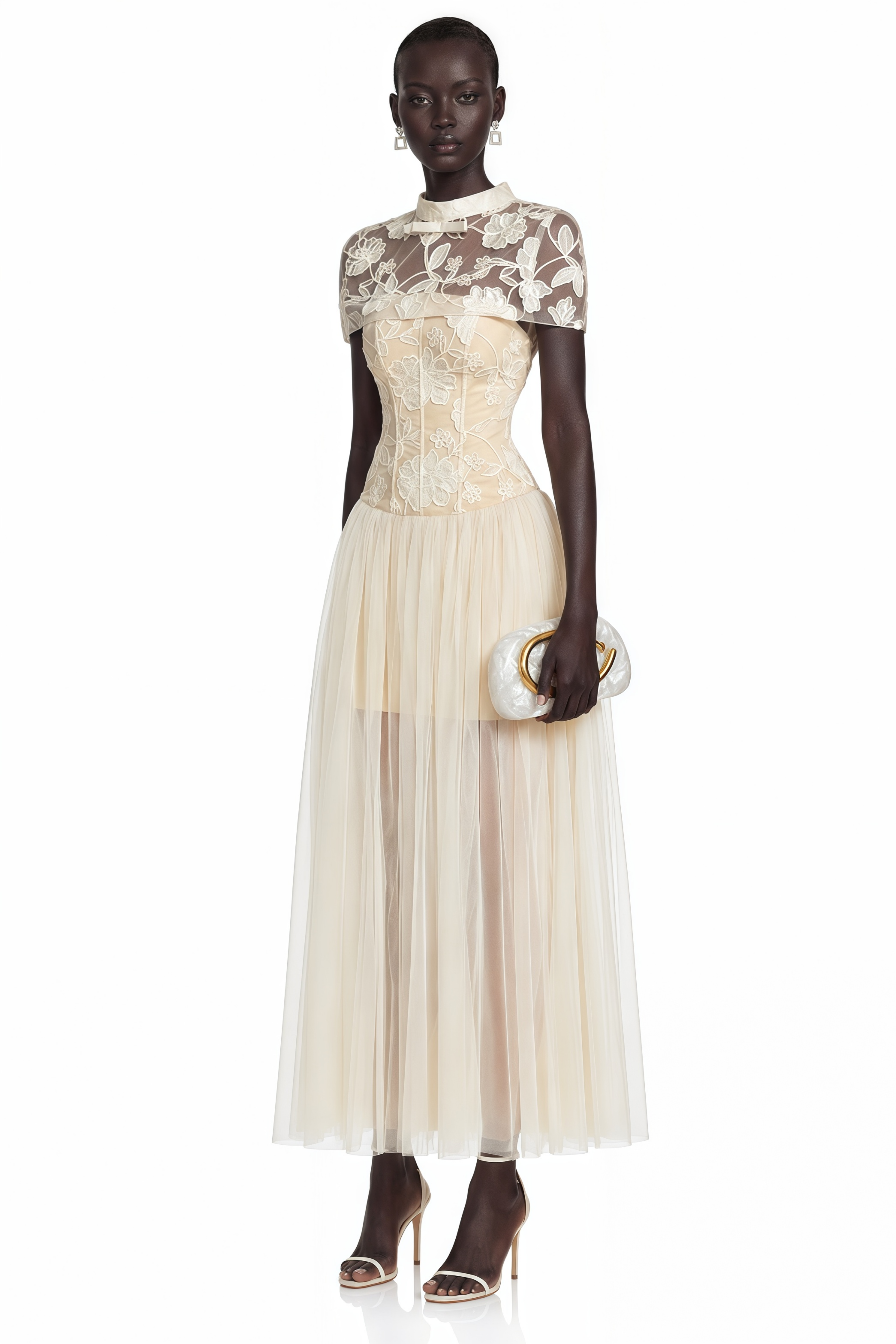 Benedicta Cream Floral Embroidered Maxi Dress