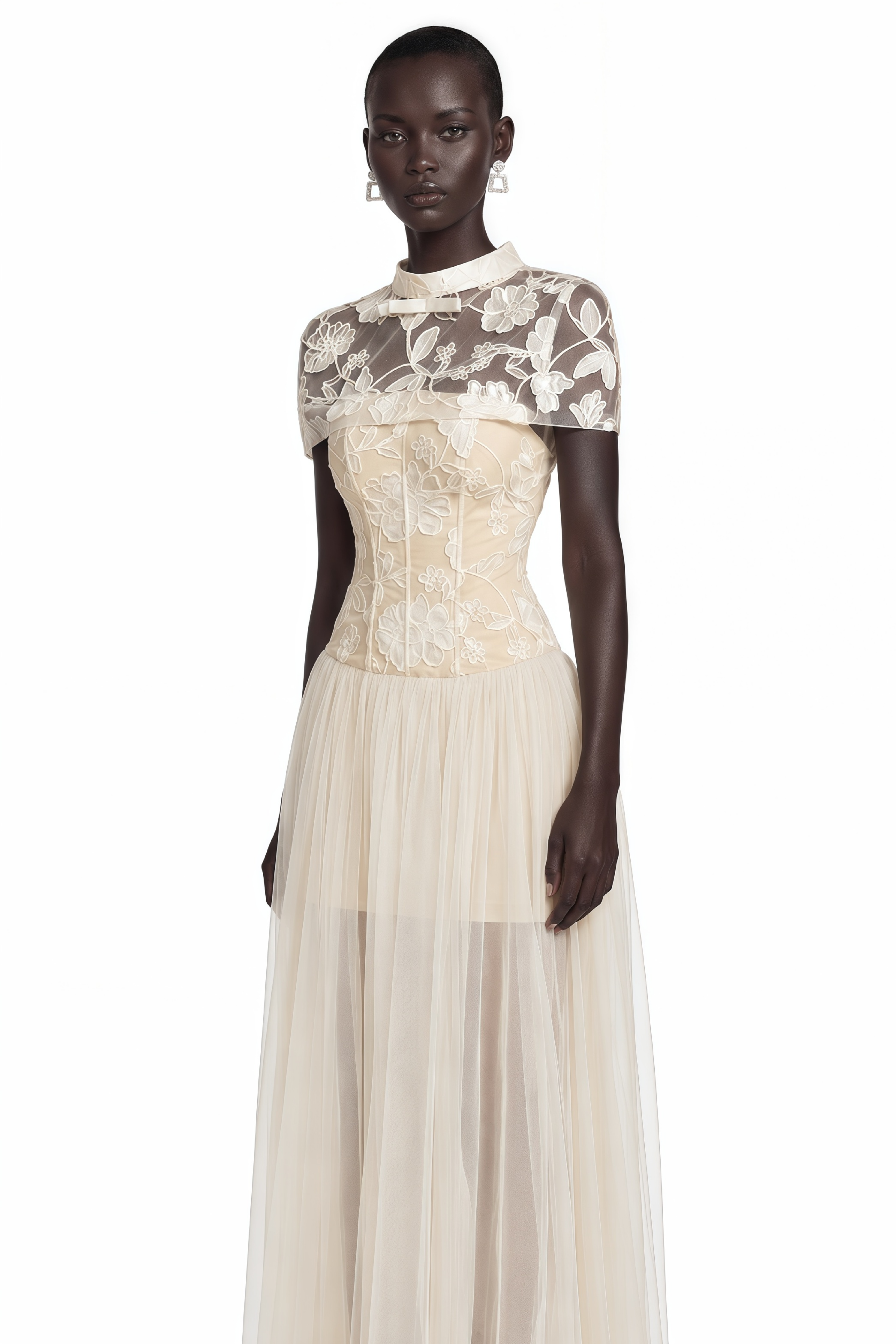 Benedicta Cream Floral Embroidered Maxi Dress
