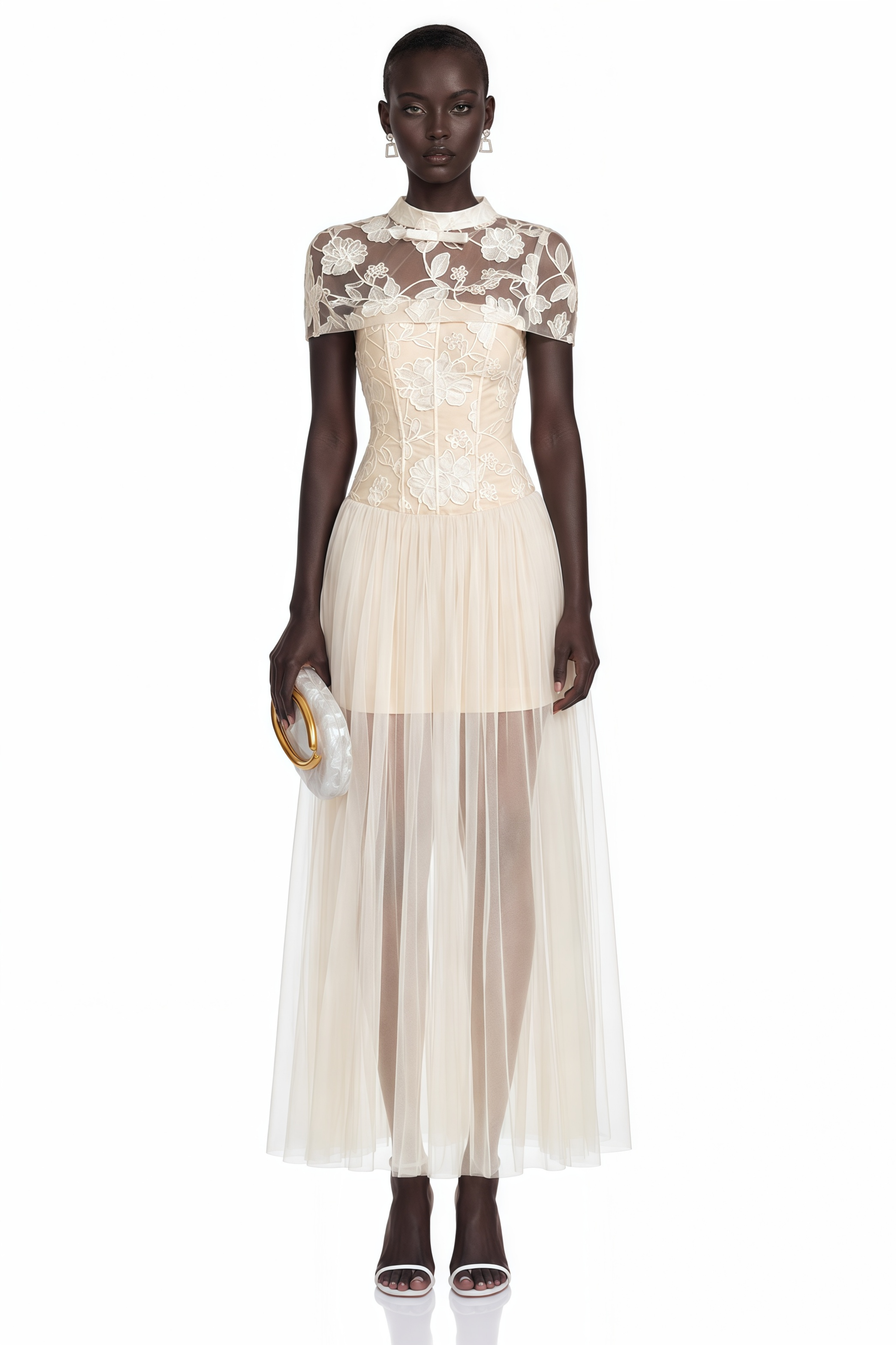 Benedicta Cream Floral Embroidered Maxi Dress