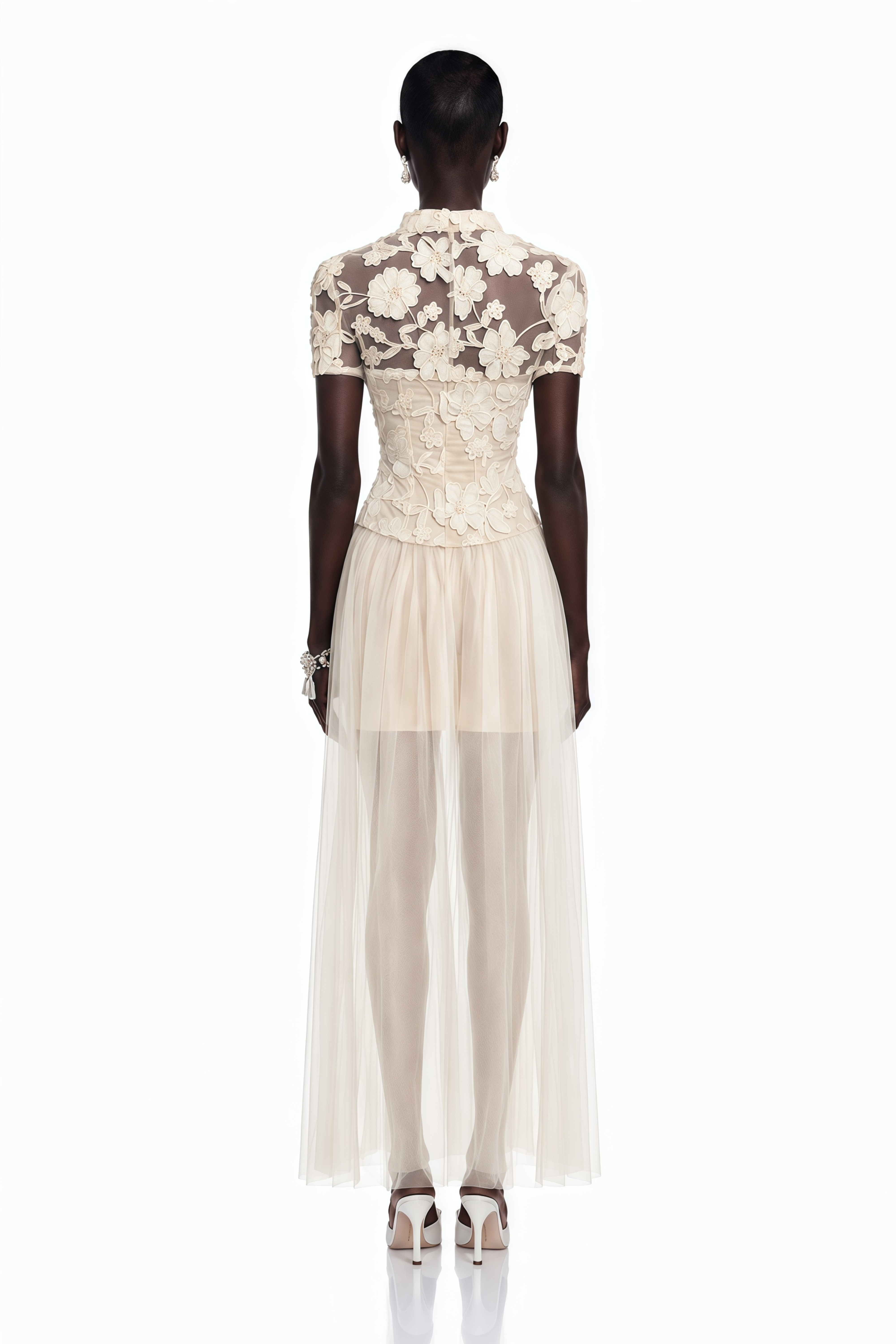 Benedicta Cream Floral Embroidered Maxi Dress