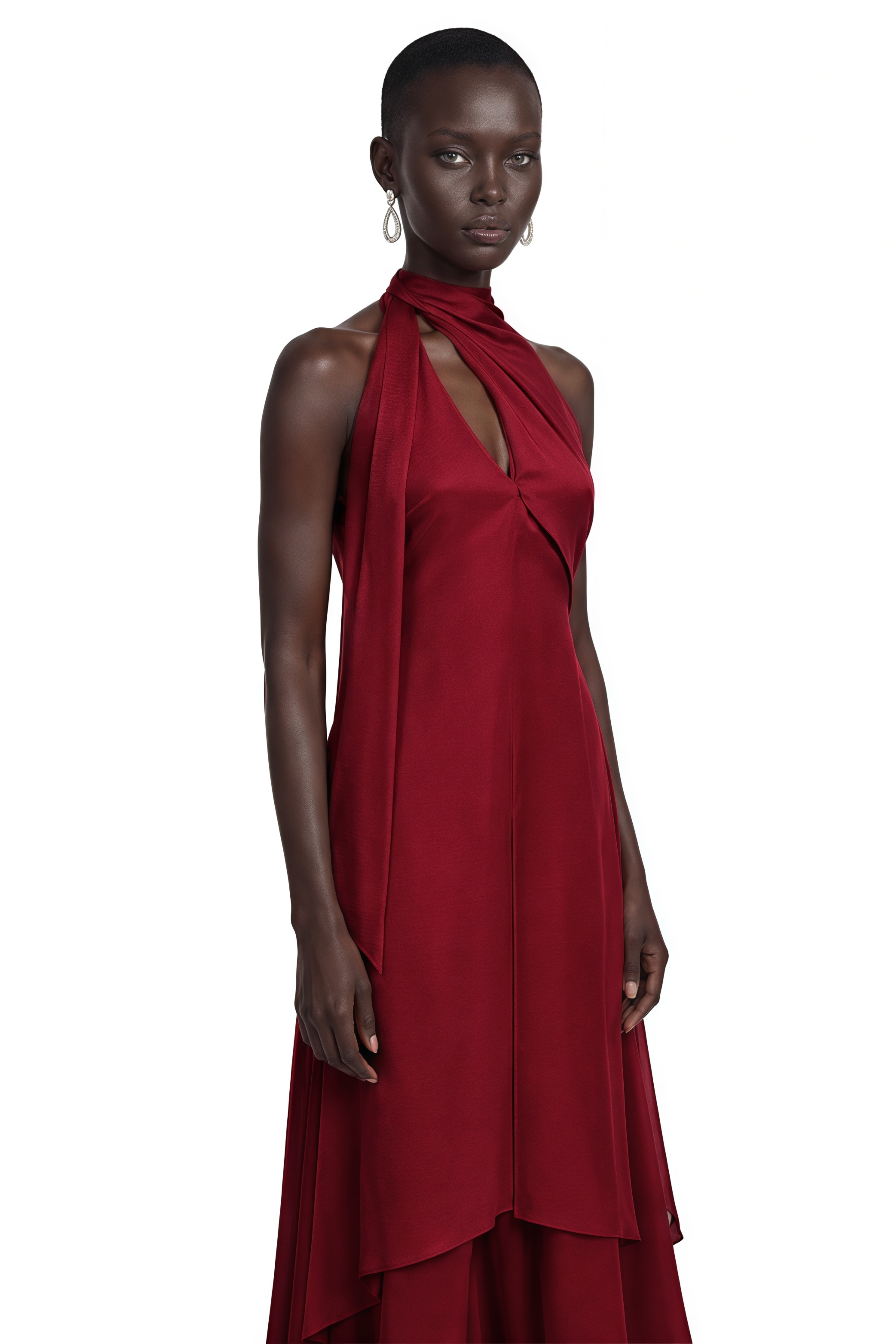 Robe longue à dos nu rouge Berenice avec découpes