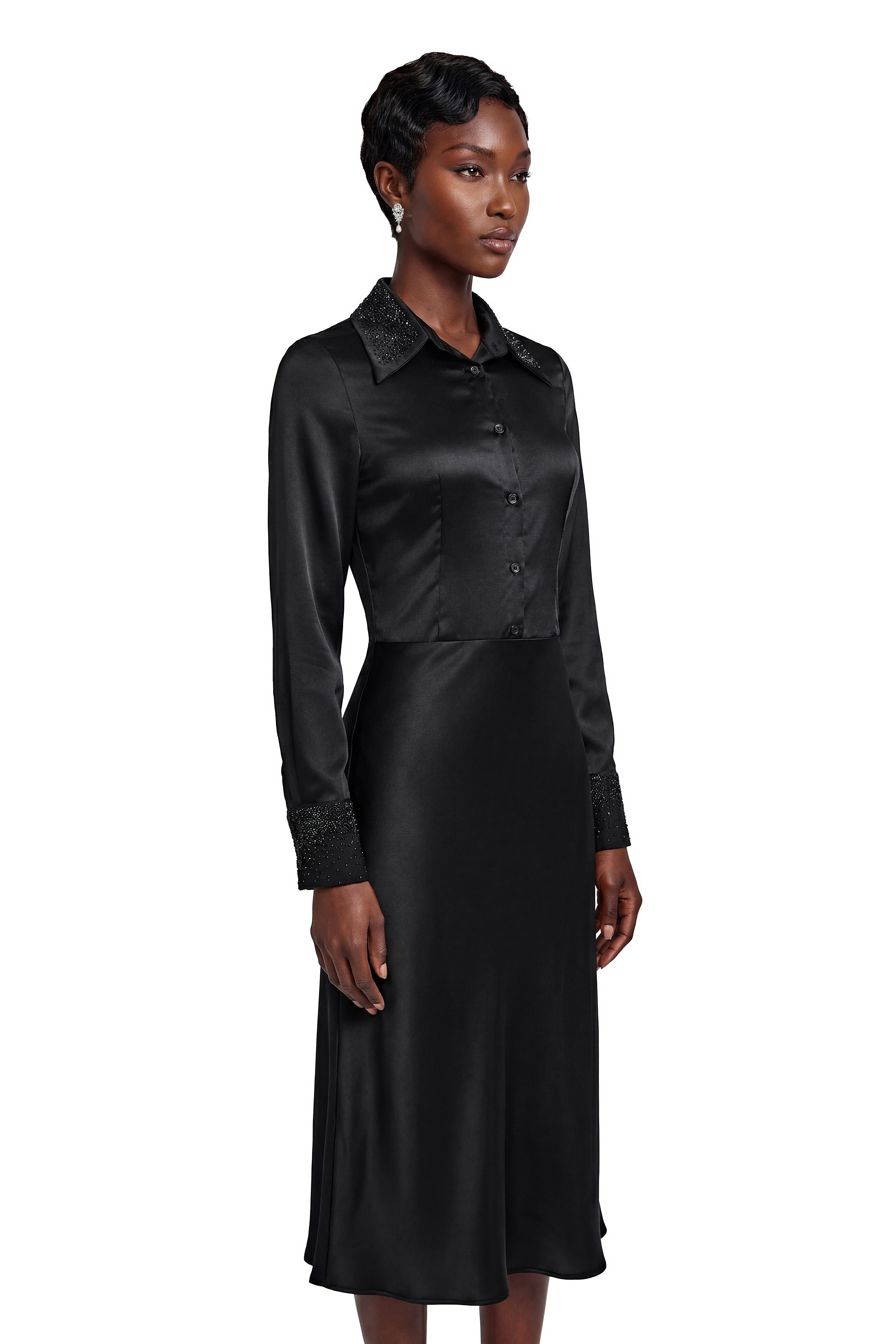 Bernadette Black Embellished Satin Bodysuit