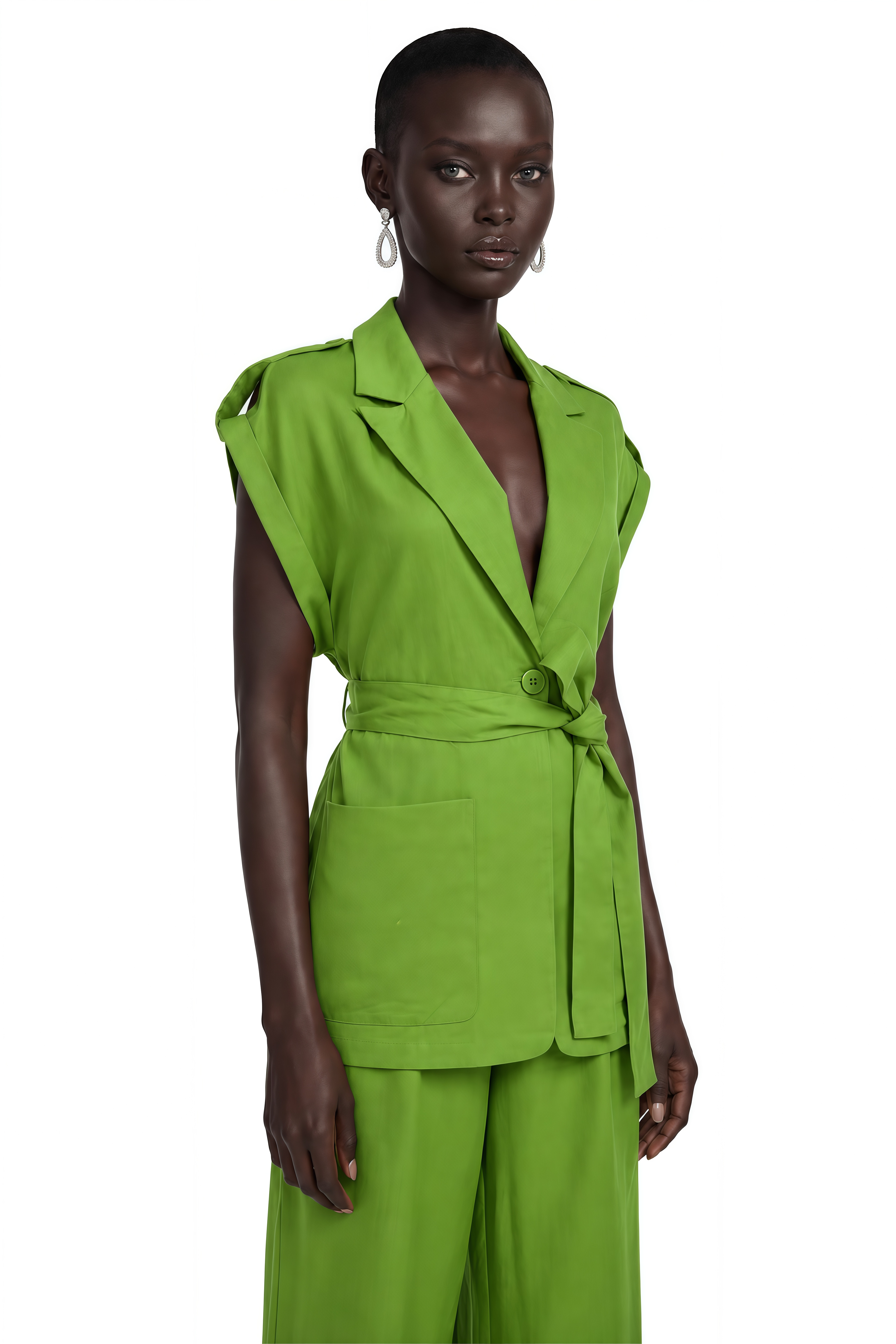 Ensemble blazer à manches courtes et pantalon vert émeraude Bernice