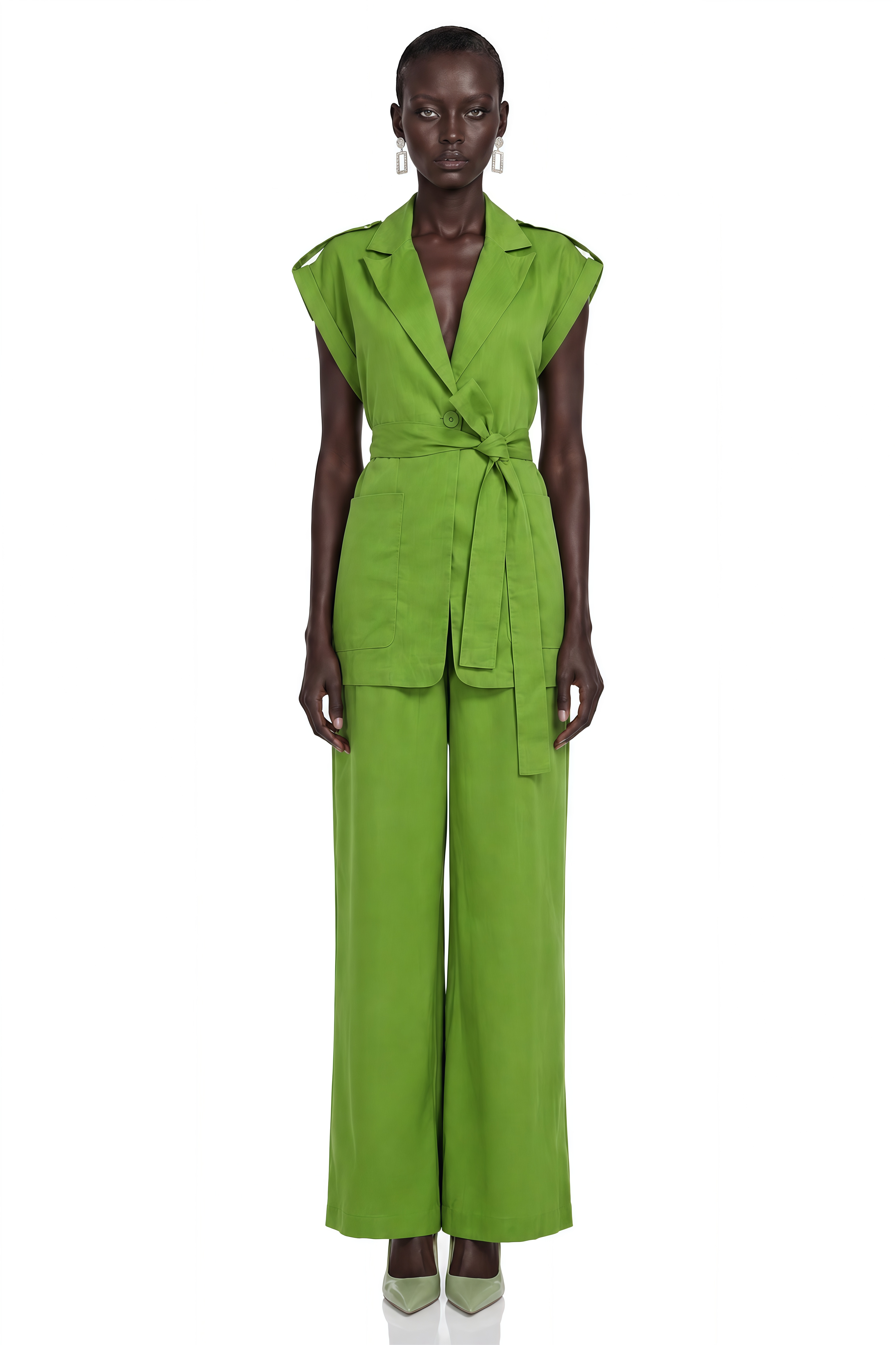 Ensemble blazer à manches courtes et pantalon vert émeraude Bernice