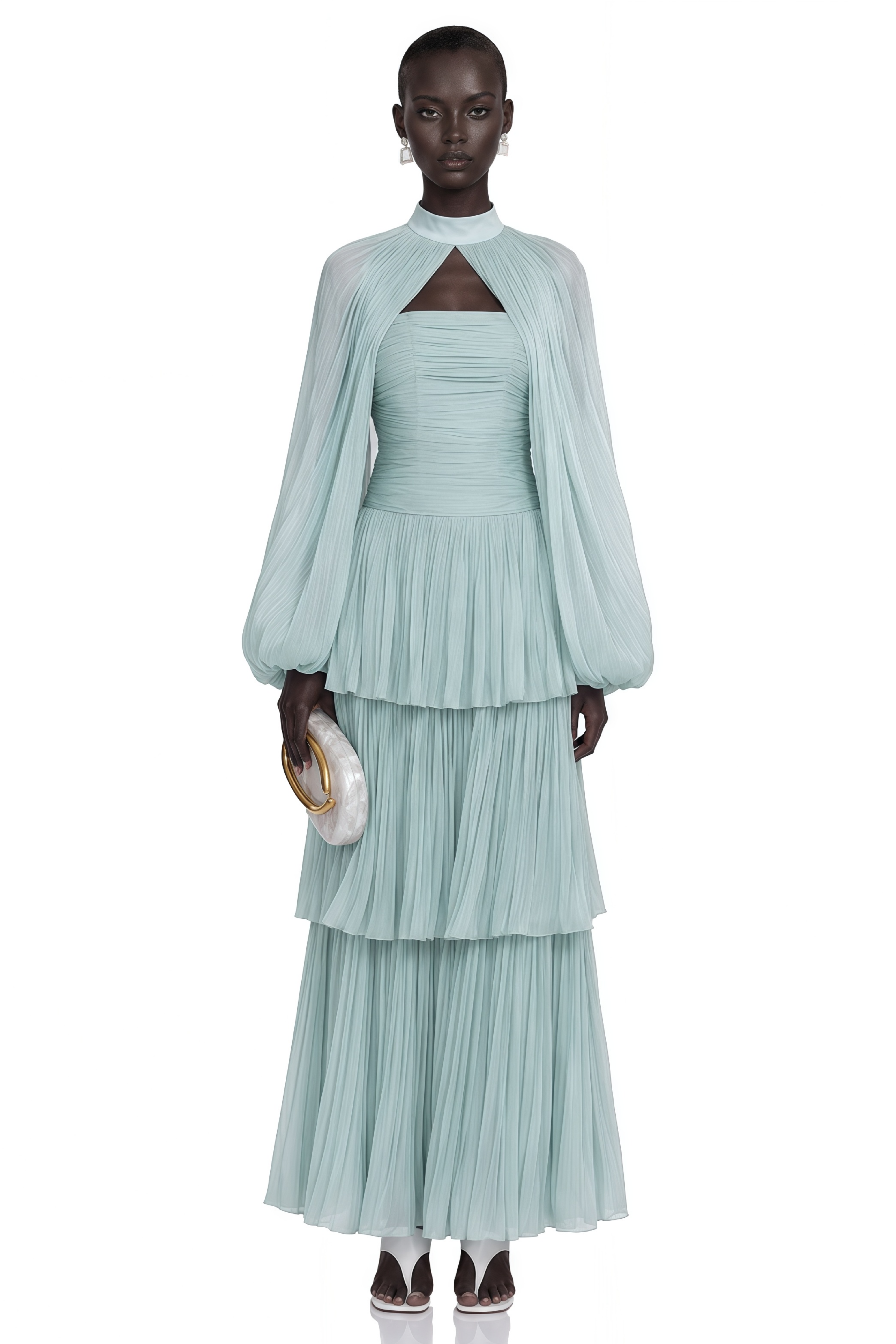 Bernice Green Glossy Cape & Tiered Dress Set