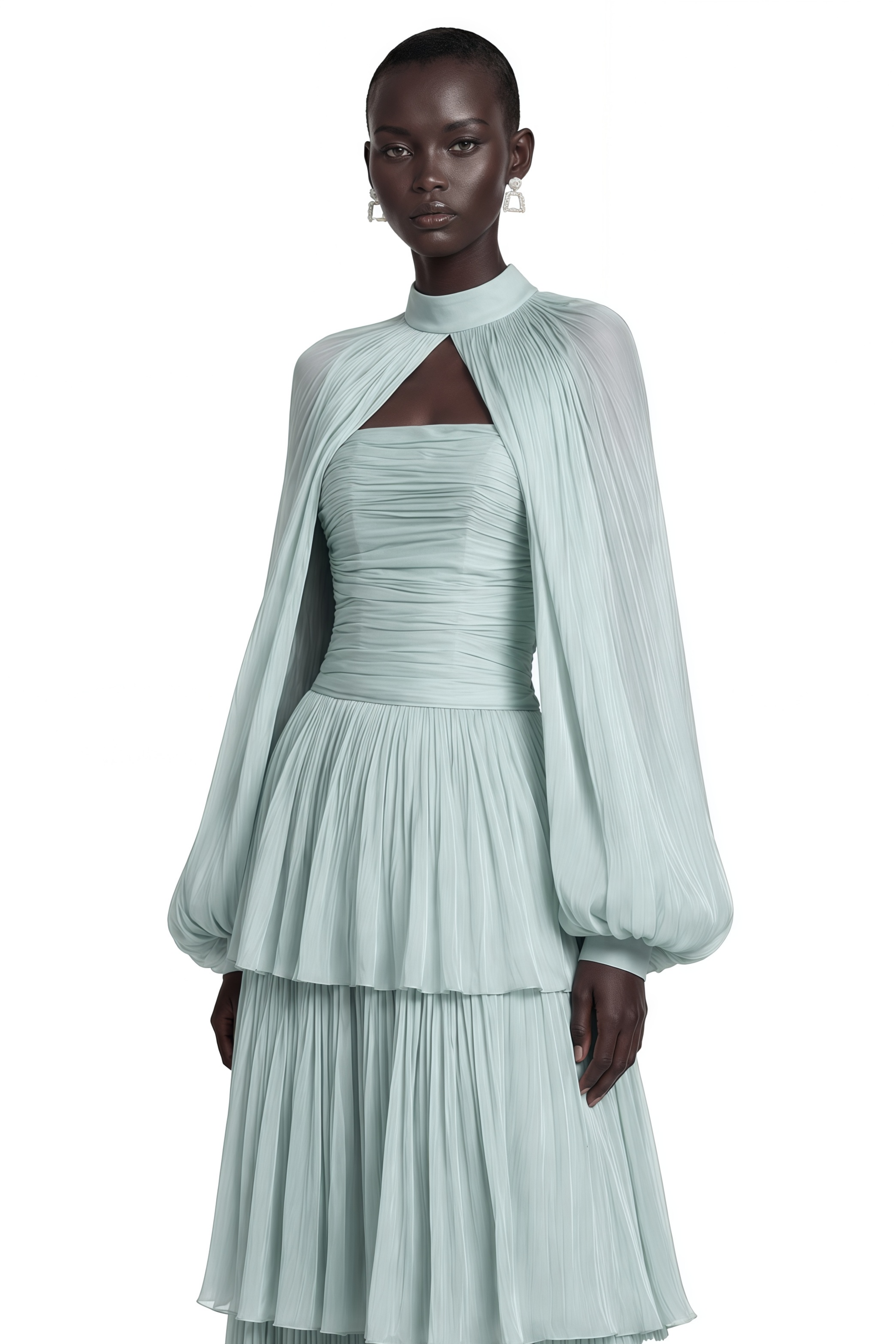Bernice Green Glossy Cape & Tiered Dress Set