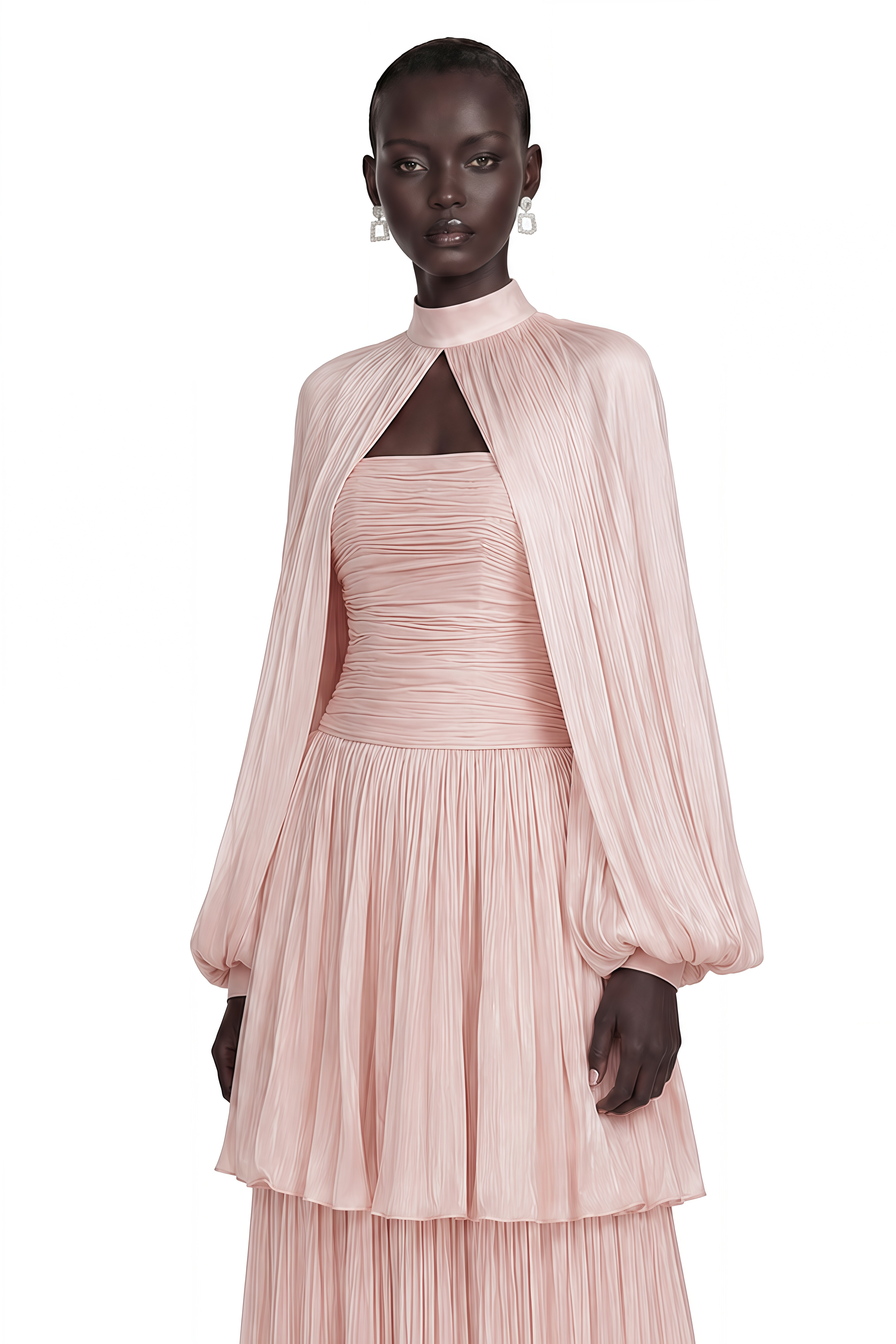 Bernice Pink Glossy Cape & Tiered Dress Set