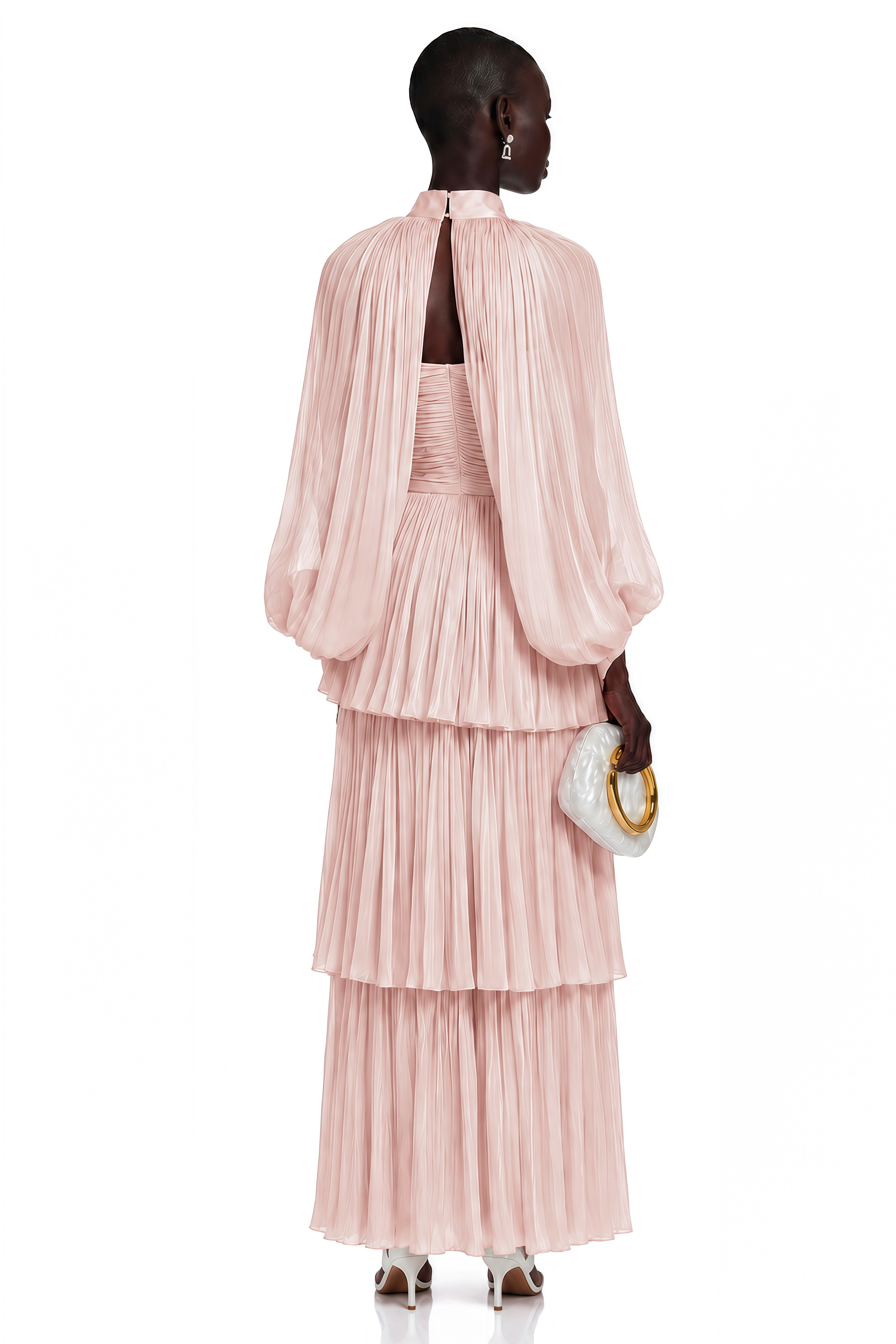 Bernice Pink Glossy Cape & Tiered Dress Set