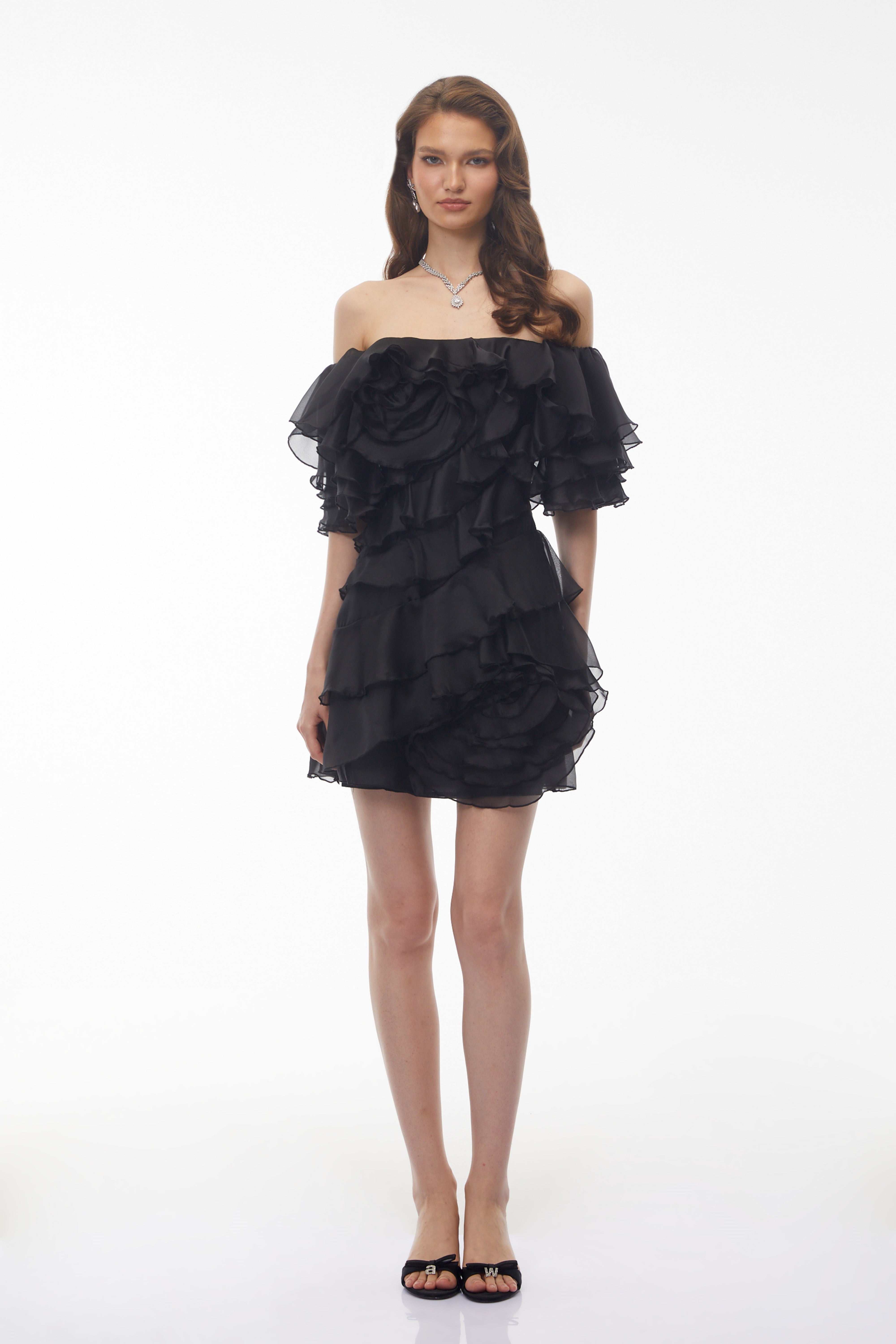 Mini-robe asymétrique à volants Cerise, couleur noire