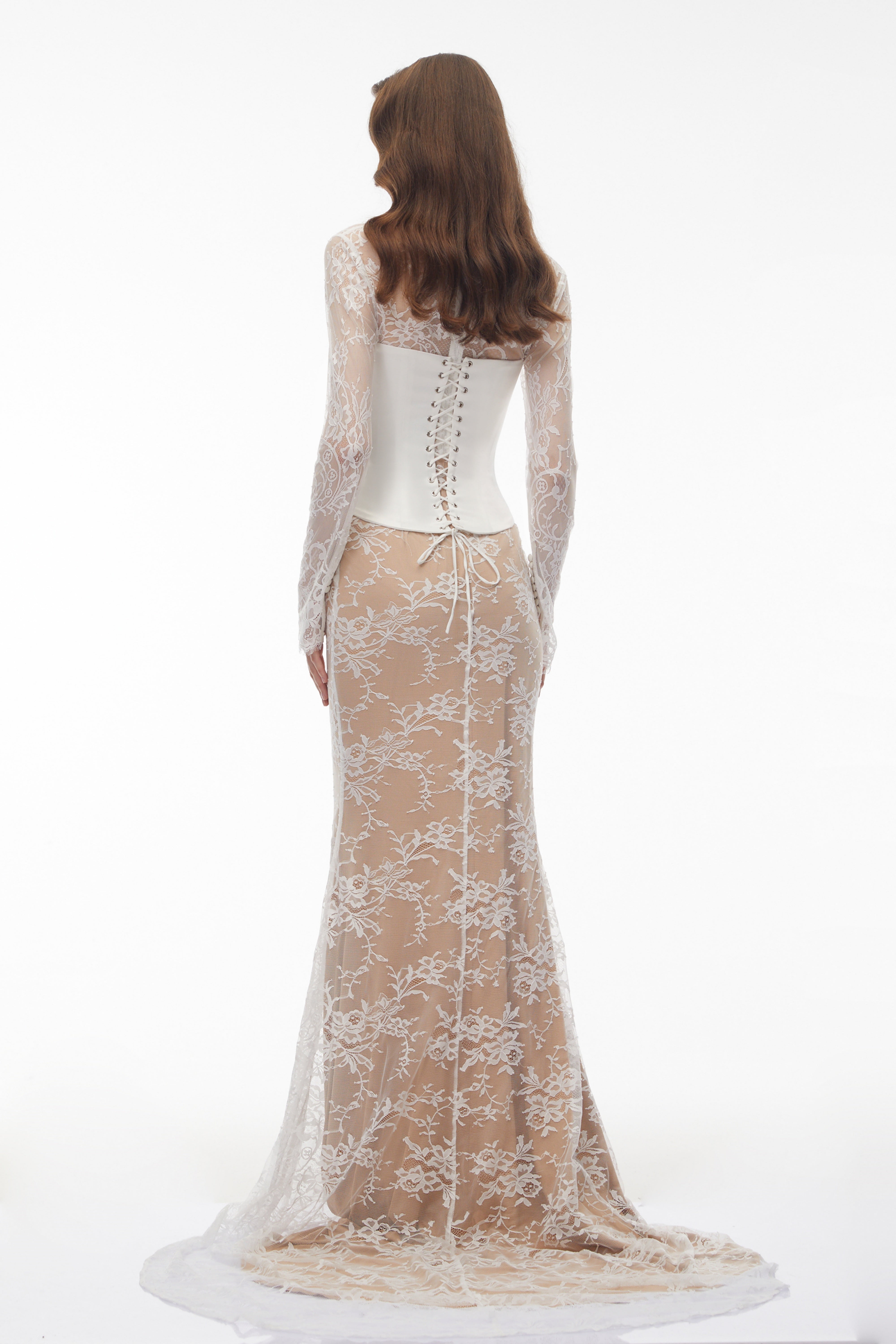 Bethany White – Asymmetrisches Maxikleid aus Spitze