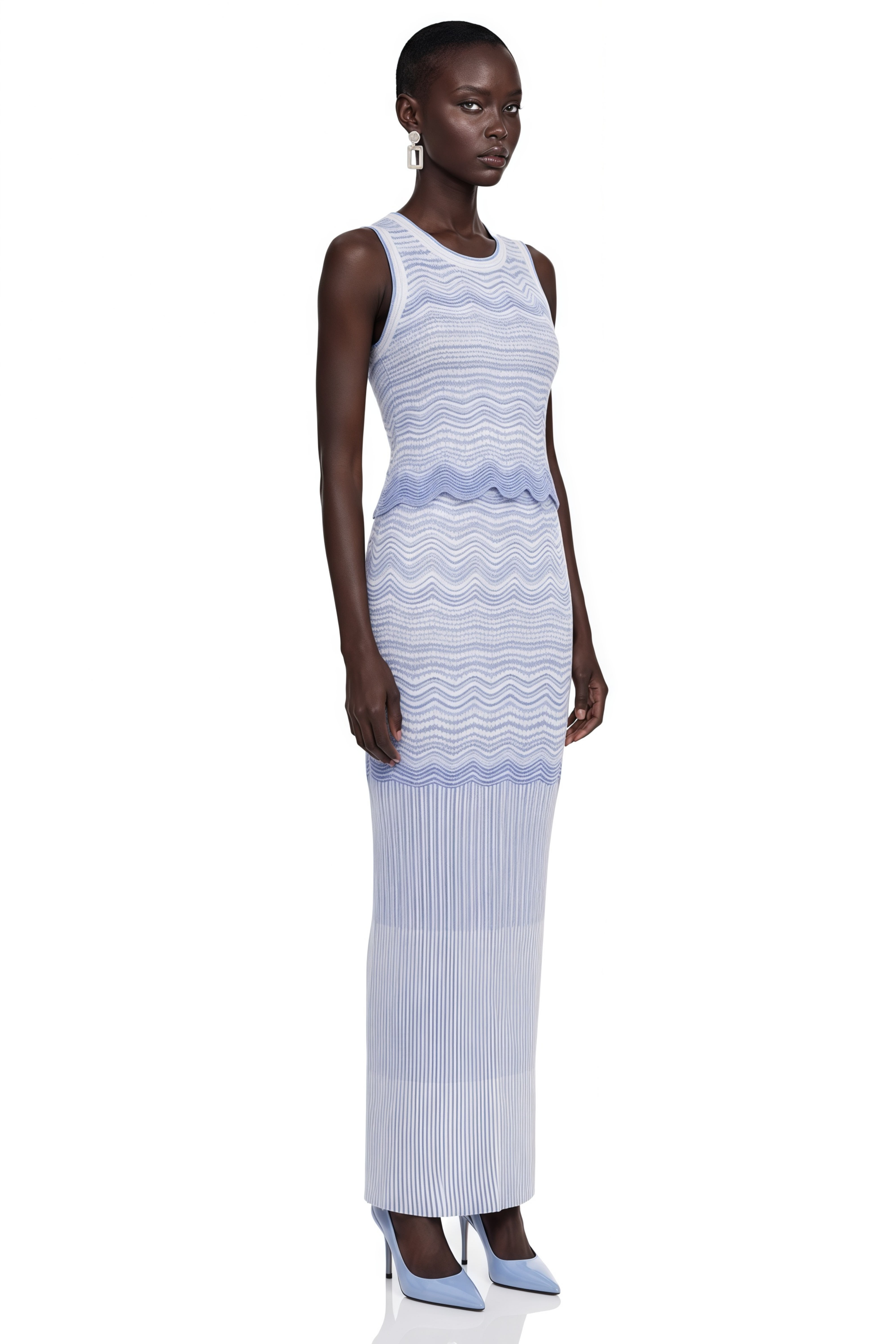 Betty Blue Zigzag Weave Knit Top & Skirt Set