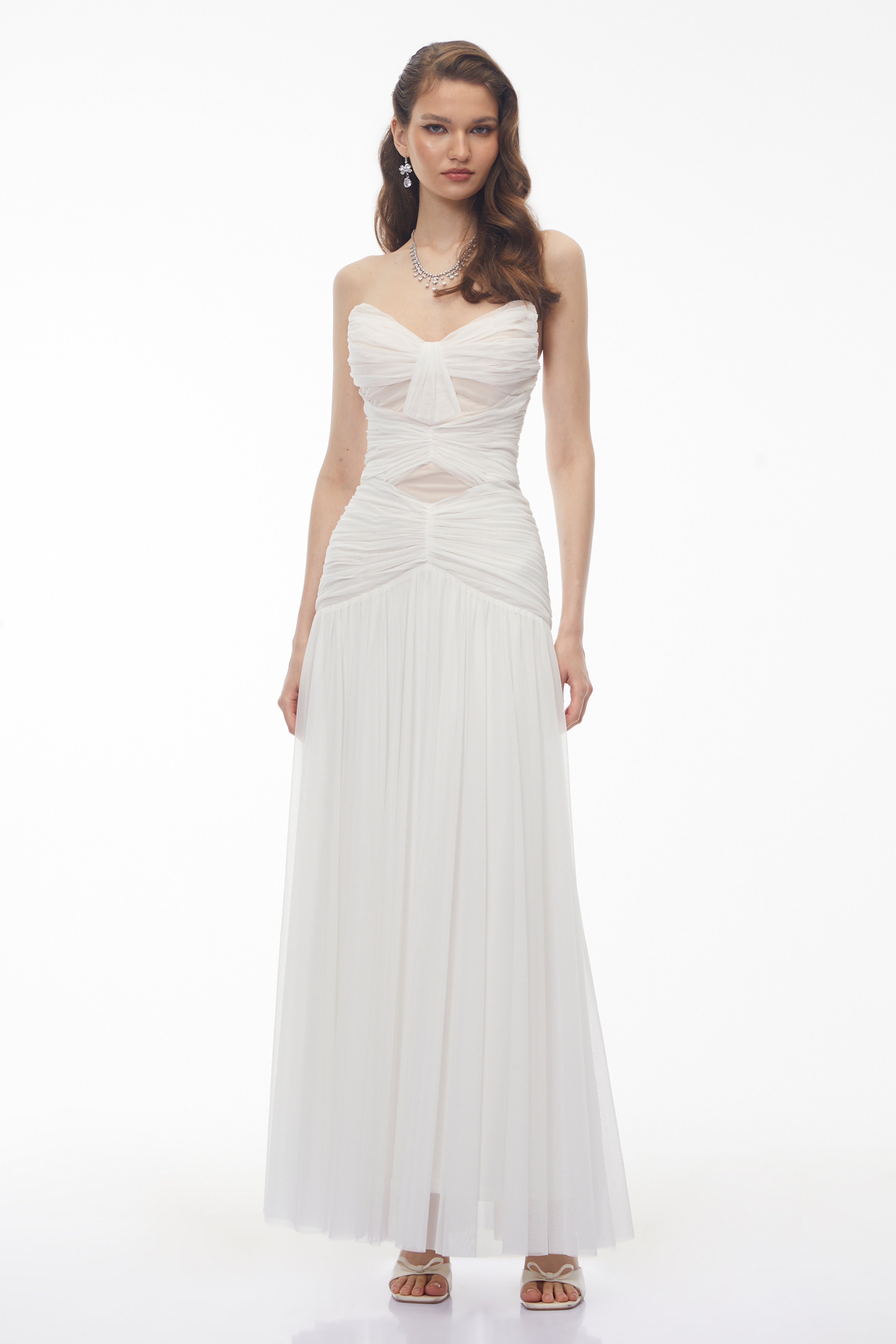 Robe longue froncée à encolure croisée Bianka White